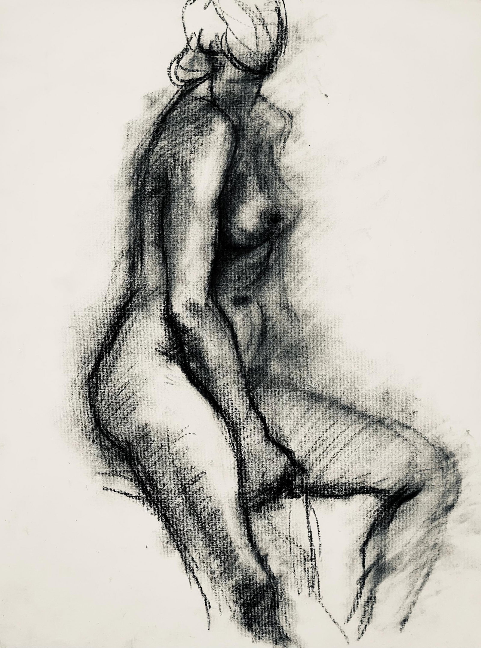 Ian Hornak, Renaissance Female Nude Figure Study, 1963, Original Drawing: Charcoal on velin paper, circa 1963. Paper Size: 23 x 18 inches. Good condition, consistent with age. Inscription: Unsigned, Estate stamped, verso. Provenance: Estate of Ian Hornak, East Hampton. Note