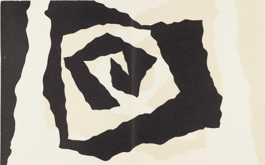 Hans Jean Arp, Composition (Arntz 148-175; Hagenbach A 25; Bolliger 54), Dreams and Projects,: Woodcut on velin d'Arches paper. Paper size: 11.25 x 17.75 inches. Excellent condition, with centerfold, as issued. Inscription: Unsigned and unnumbered, as issued. Notes: From the folio, Jean Arp, Dr