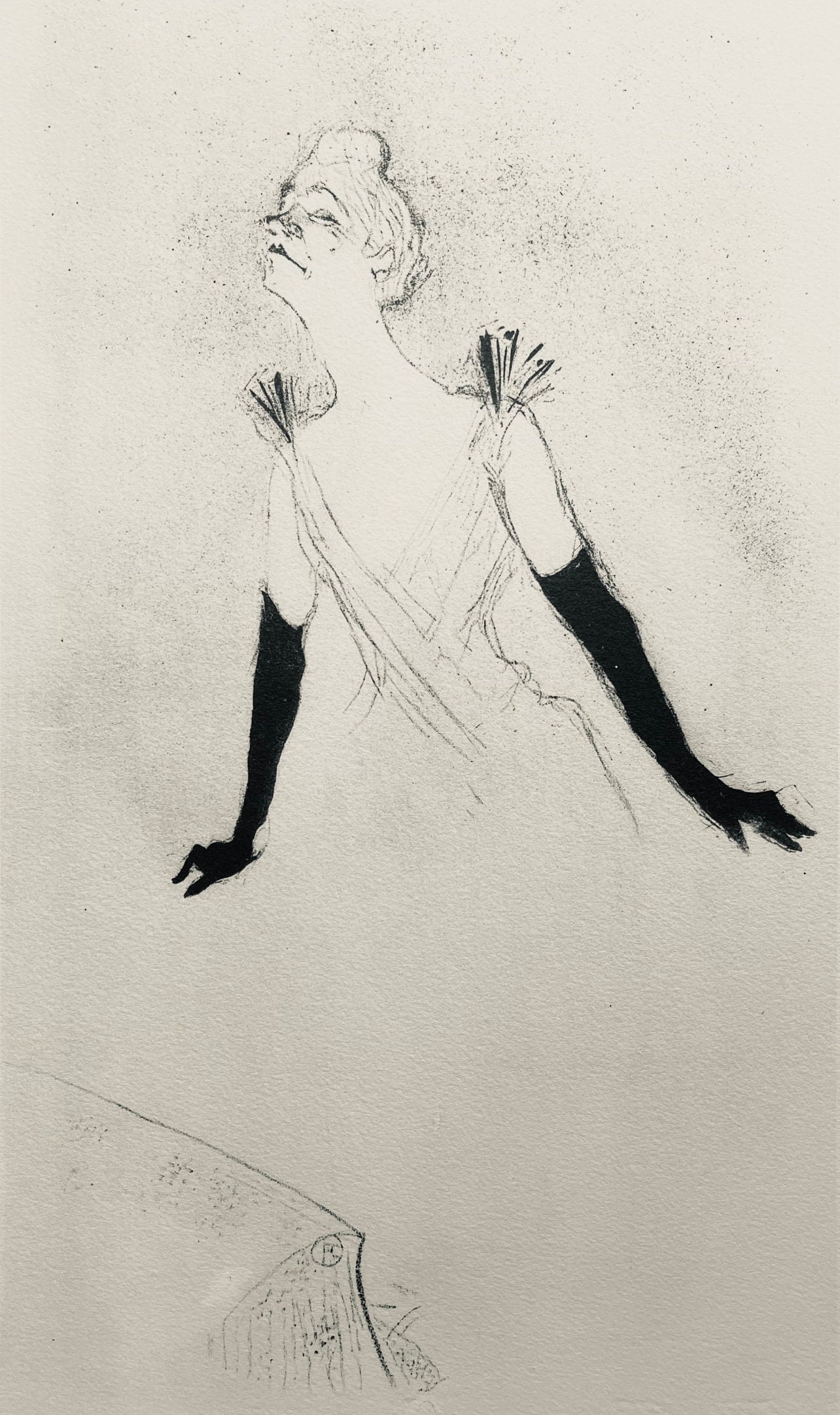 Henri de Toulouse-Lautrec, Composition, Yvette Guilbert vue par Toulouse-Lautrec, Limited Edition: Lithograph and stencil on velin de Rives BFK paper. Unsigned and unnumbered. Paper Size: 15 x 11.25 inches. Excellent condition. Notes: From the folio, Yvette Guilbert vue par Toulouse-Lautrec, 1950.