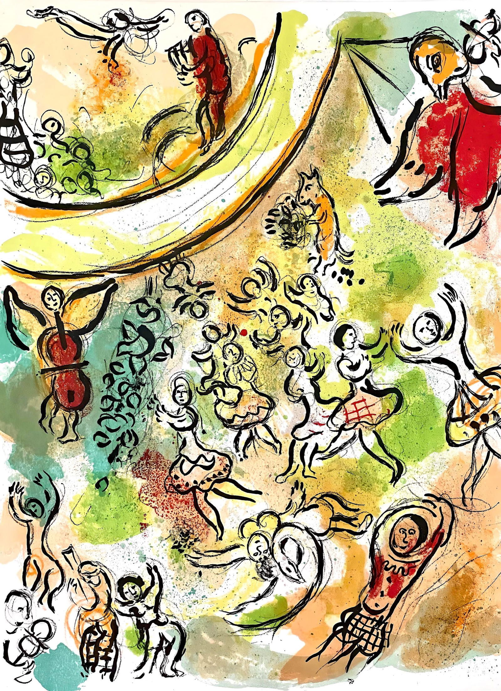 Marc Chagall, Composition (Cramer 61), Le Plafond de l'Opera de Paris, Limited Edition Lithograph: Lithograph on velin paper. Paper size: 12.75 x 9.5 inches. Excellent condition. Inscription: unsigned and unnumbered, as issued. Notes: From the volume, Le Plafond de l'Opera de Paris, par Marc Chagal