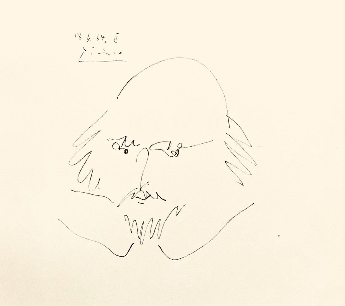 Pablo Picasso, Shakespeare XI (Bloch 1197), Picasso-Aragon Shakespeare, Limited Edition Lithograph: Lithograph on velin paper. Paper Size: 19 x 13 inches. Excellent condition. Inscription: Unsigned and unnumbered, as issued. Notes: From the volume, Picasso-Aragon Shakespeare, 1965. Published by