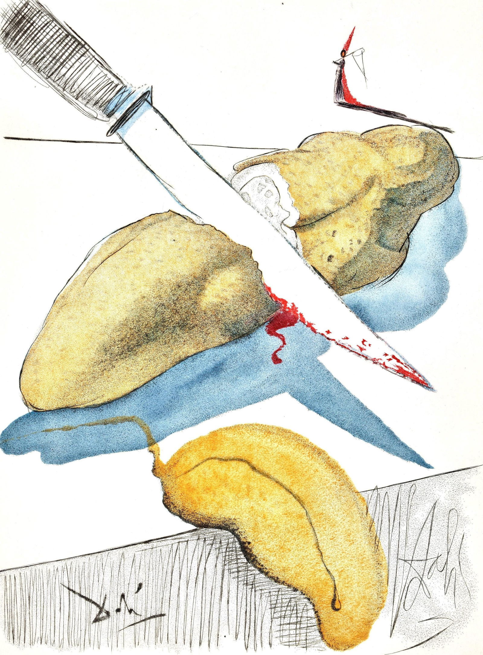 Salvador Dali, Composition (Field 67-4; M/L 174-187), Dali illustre Casanova, Limited Edition: Etching in colors on velin pur chiffon de Rives paper. Paper Size: 14.875 x 11.25 inches. Excellent condition. Signed in the plate and unnumbered, as issued. Notes: From the folio, Dali­ illustre Cas