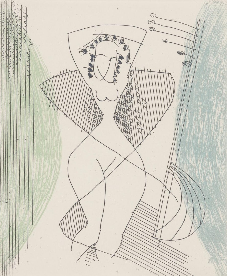 Man Ray, Composition, Feuilles eparses, Limited Edition Etching: Etching on velin cuve de Rives paper. Paper size: 9.65 x 7.87 inches. Excellent condition. Inscription: Unsigned and unnumbered, as issued. Notes: From the folio, Feuilles eparses, 1965. Published