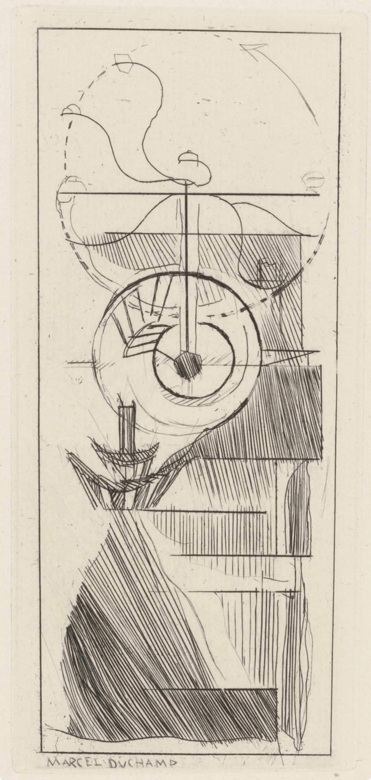Marcel Duchamp, Composition, Du cubisme, Limited Edition Etching: Etching on velin du Lana Papiers Speciaux pur fil paper. Paper Size: 10.0625 x 8.25 inches. Excellent condition. Inscription: Unsigned and unnumbered, as issued. Notes: From the album, Du cubisme, 194