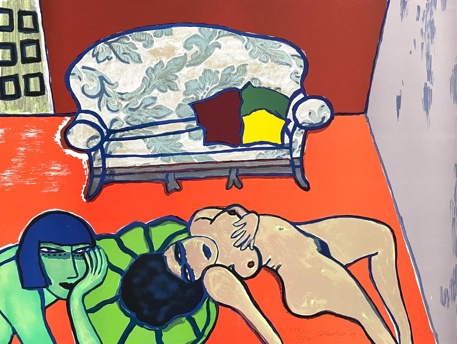 Guillaume Cornelis van Beverloo, Corneille, Le Conversation, Limited Edition Lithograph: Lithograph on velin paper. Paper size: 19.5 x 25.5 inches. Excellent condition. Inscription: Hand signed and numbered, as issued. Notes: Published by London Arts Inc., Detroit; printed by Arts Litho,