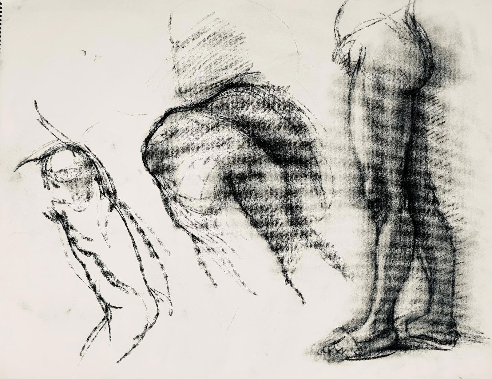 Ian Hornak, Renaissance Male Nude Figure Study, 1963, Original Drawing: Charcoal on velin Strathmore paper, circa 1963. Paper Size: 18 x 23 inches. Good condition, consistent with age. Inscription: Unsigned, Estate stamped, verso. Provenance: Estate of Ian Hornak, East