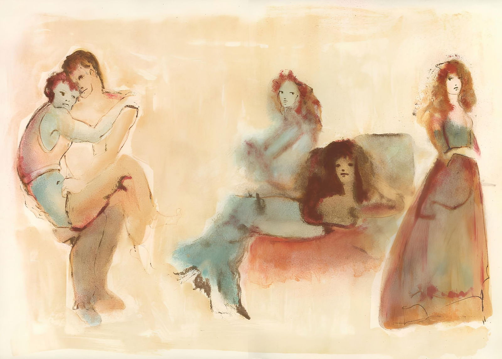 Leonor Fini, Composition, Parallelement, Limited Edition Lithograph: Lithograph on grand velin d'Arches paper. Paper size: 15.94 x 23.22 inches. Excellent condition, with centerfold, as issued. Inscription: unsigned and unnumbered, as issued. Notes: from the folio,