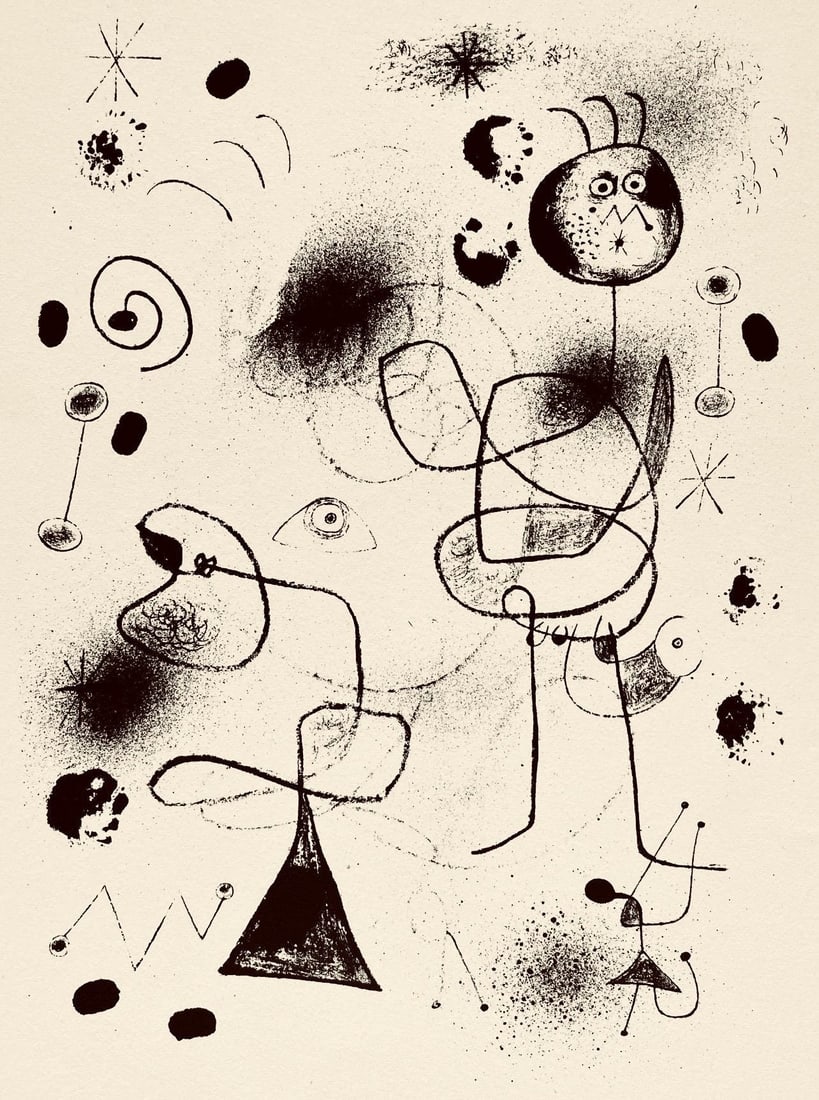 Joan Miro, Composition, The Prints of Joan Miro, Limited Edition Etching: Etching on velin paper. Inscription: Unsigned and unnumbered, as issued. Paper Size: 11 x 8.5 inches. Excellent condition. Notes: From the folio, The Prints of Joan Miro, Fall, 1947. Published by Curt