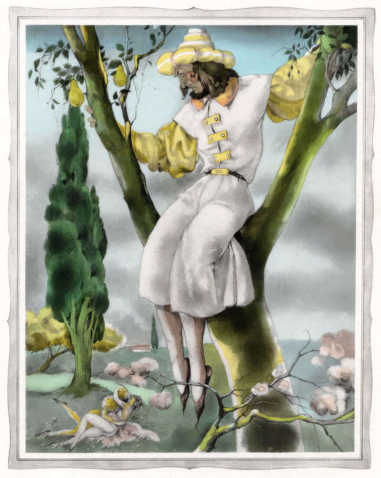 Umberto Brunelleschi, Untitled, from The Tales of Boccaccio, Limited Edition Lithograph and Pochoir,: This exquisite lithograph and pochoir by Umberto Brunelleschi (1879-1949), titled Sans titre (Untitled), originates from the celebrated album Les contes de Boccace (The Tales of Boccaccio), published