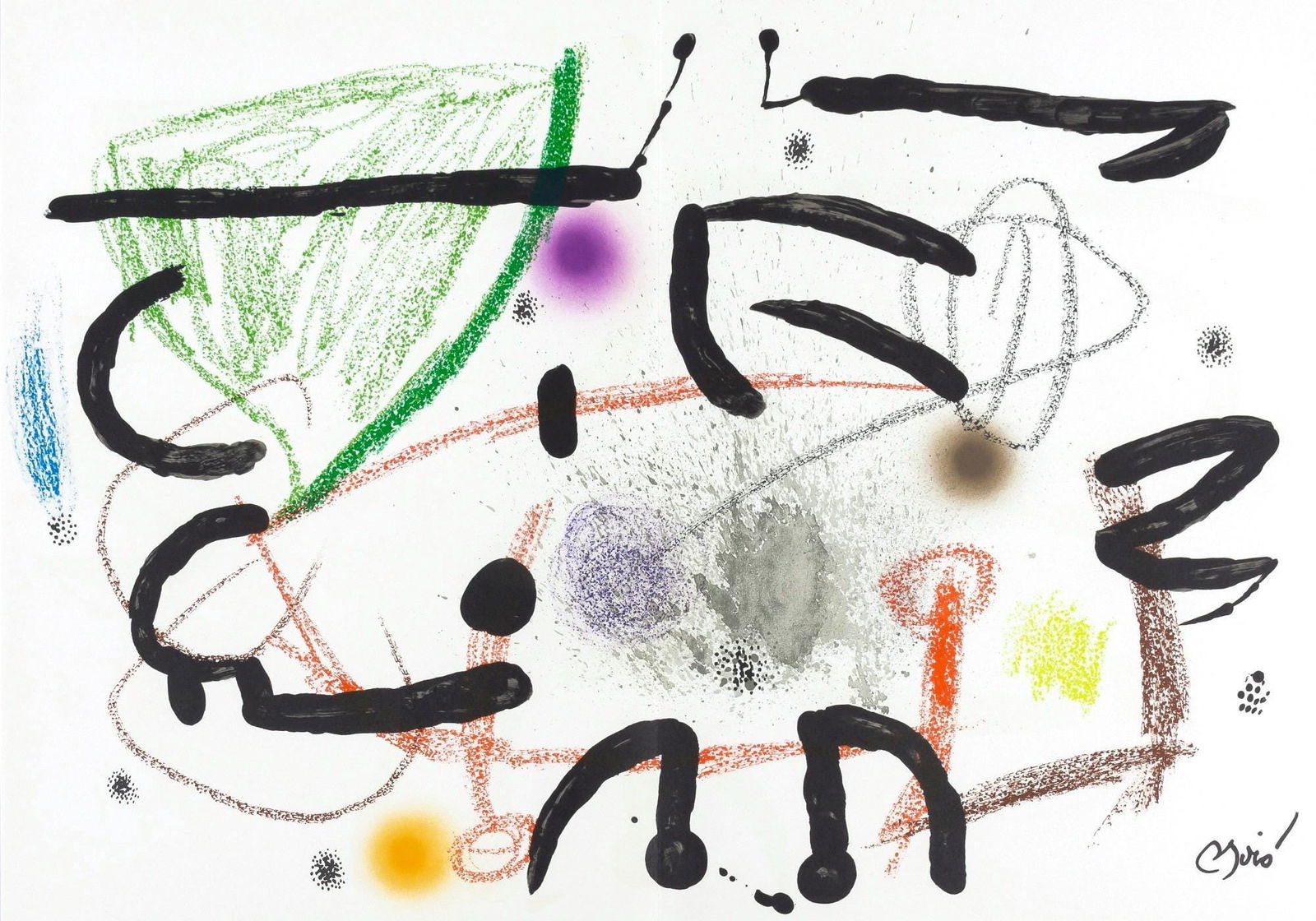 Joan Miro, Composition (Mourlot, 1051-1072), Maravillas con Variaciones acrosticas en el Jardin de: Lithograph on velin d'Arches paper. Paper Size: 19.5 x 28.25 inches, with centerfold, as issued. Inscription: Signed in the plate and unnumbered, as issued. Catalogue raisonne references: Cramer, Patr