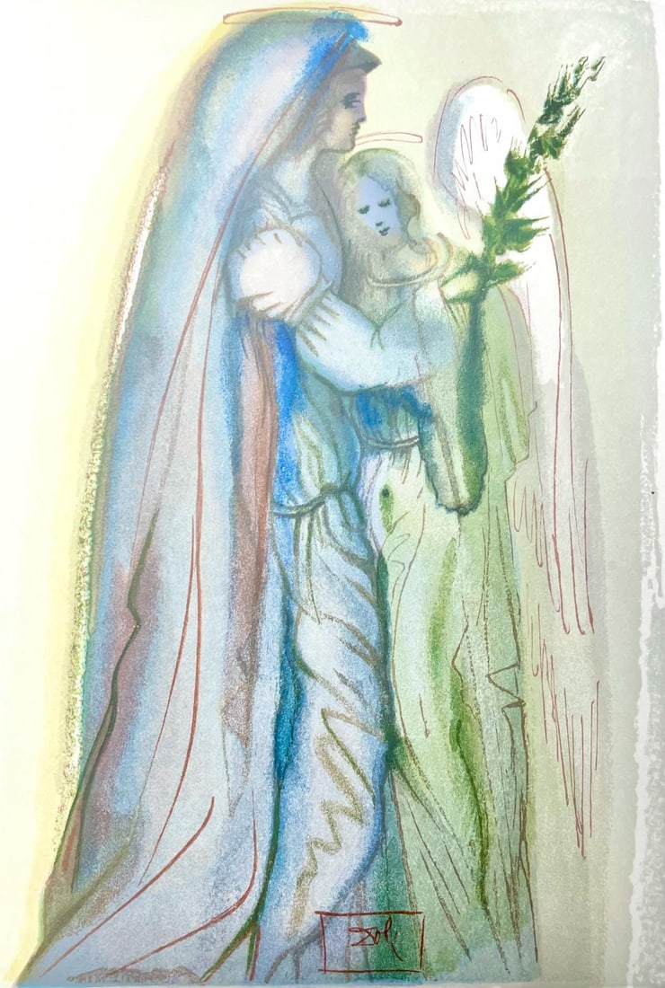 Salvador Dali, Paradies XXXII (Michler/Lopsinger 1039-1138; Field 189-200), Die Gottliche Komodie,: Woodcut in colors on velin de Rives BFK paper, mounted on velin d'Arches support, as issued. Paper size: 13 x 10.375 inches. Inscription: Signed in the block, and unnumbered, as issued. Catalogue rais