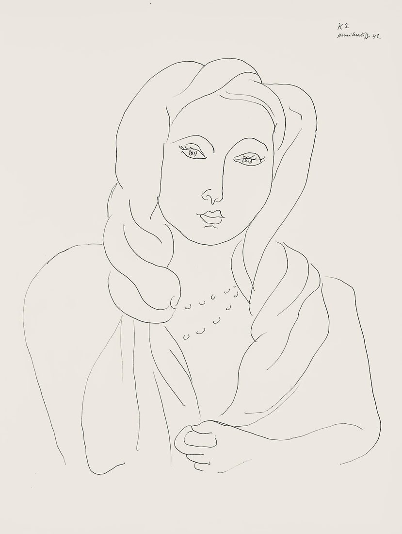 Henri Matisse, Serie K, var. 2 (Duthuit 9), Henri Matisse, Dessins, Themes et variations, Limited: Lithograph on velin pur fil paper. Paper Size: 12.875 x 9.625 inches. Excellent condition. Inscription: Signed in the plate and unnumbered, as issued. Notes: From the folio, Henri Matisse, Dessins, Th