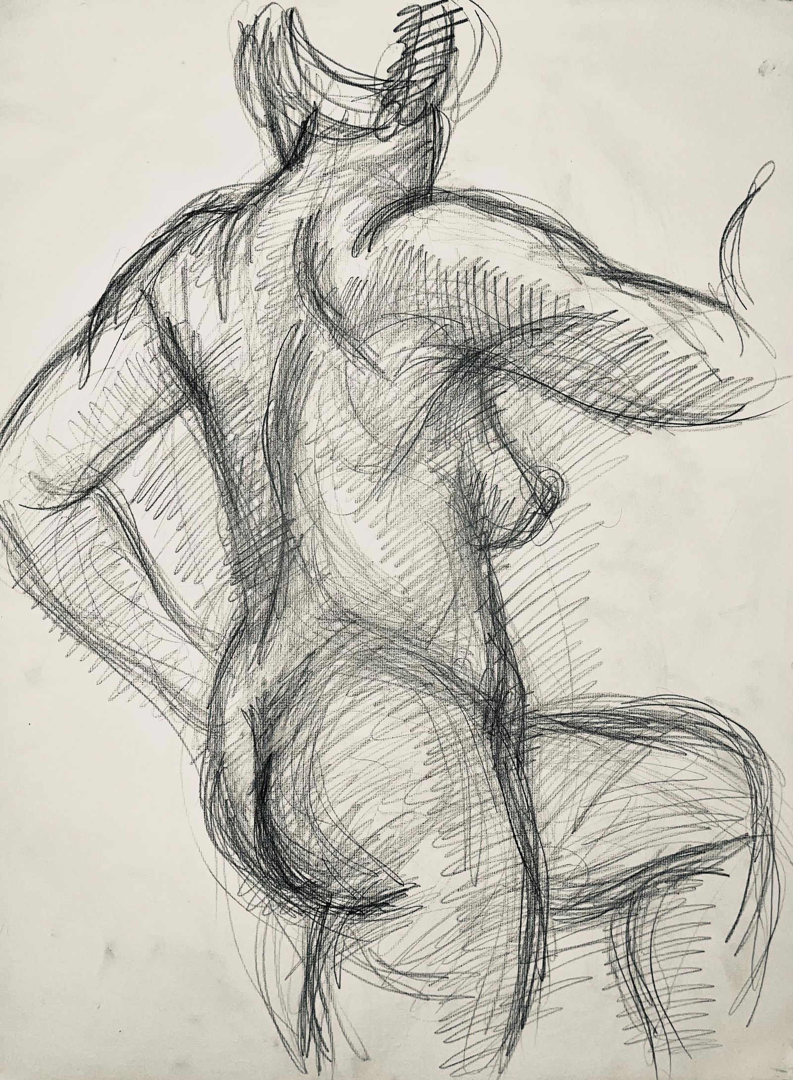 Ian Hornak, Renaissance Female Nude Figure Study, 1963, Original Drawing: Charcoal on velin paper, circa 1963. Paper Size: 23 x 18 inches. Good condition, consistent with age. Inscription: Unsigned, Estate stamped, verso. Provenance: Estate of Ian Hornak, East Hampton. Note