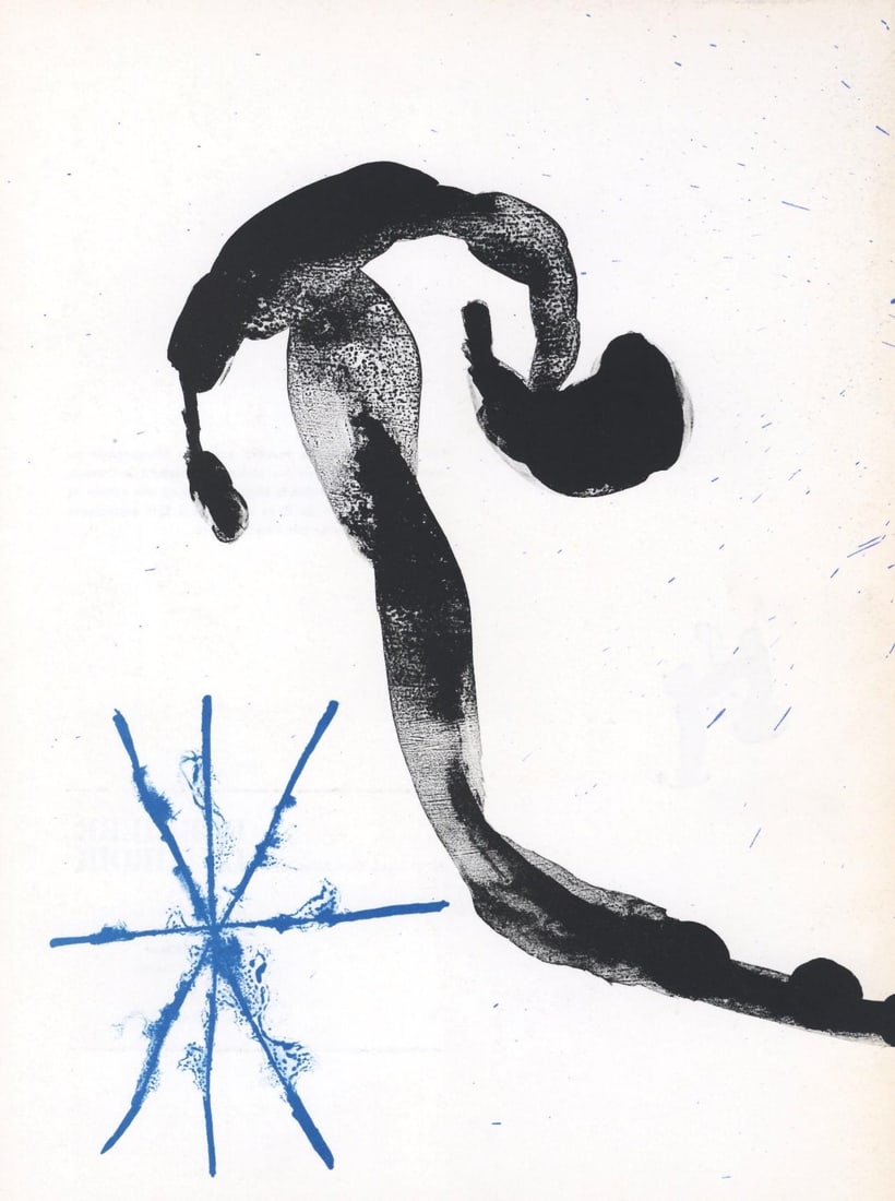 Joan Miro, Composition (Cramer 83; Mourlot 340-347), Derriere le miroir, Limited Edition Lithograph: Lithograph on velin paper. Paper size: 15 x 11 inches. Excellent condition. Inscription: Unsigned and unnumbered, as issued. Notes: From the volume, Derriere le miroir, N deg 139-140, 1963. Published