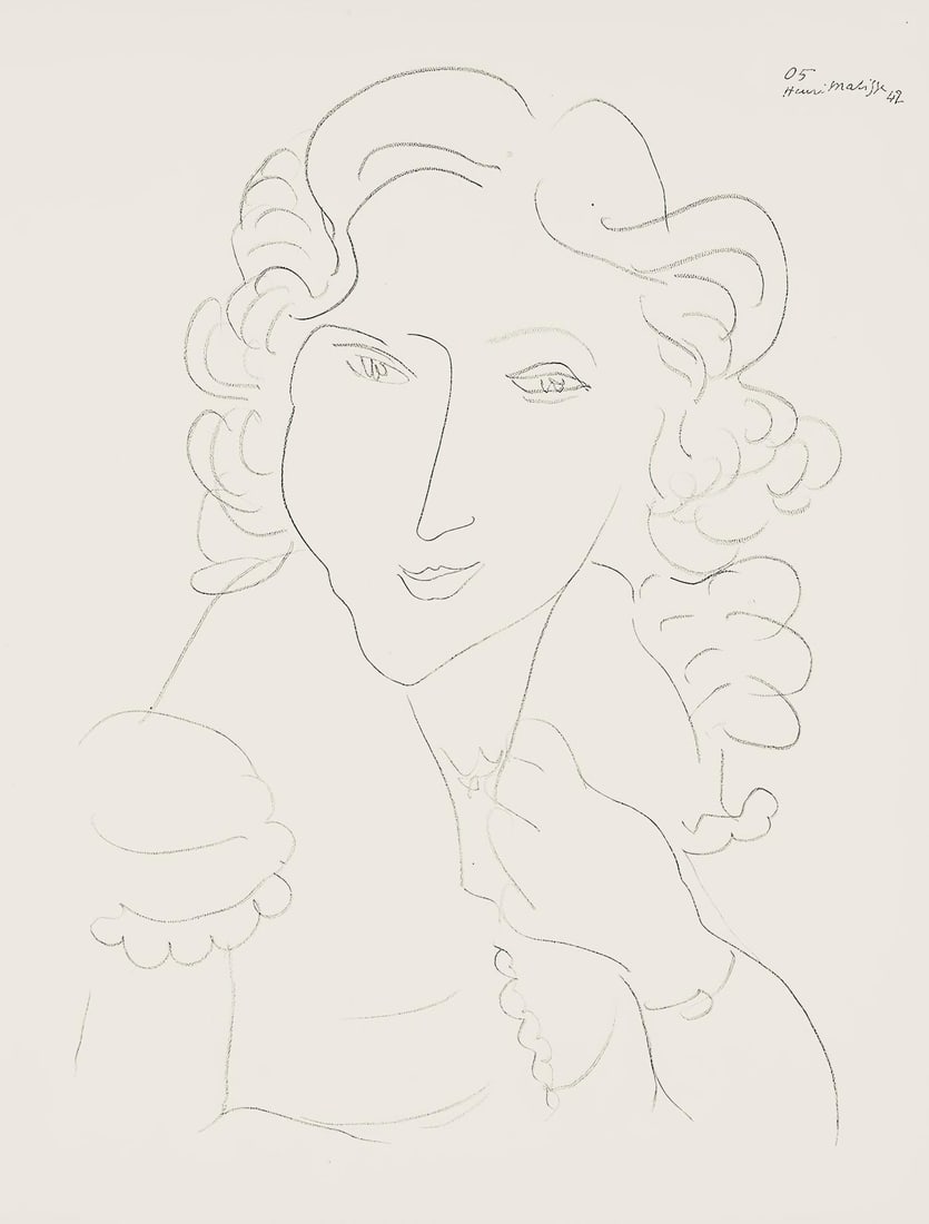 Henri Matisse, Serie O, var. 5 (Duthuit 9), Henri Matisse, Dessins, Themes et variations, Limited: Lithograph on velin pur fil paper. Paper Size: 12.875 x 9.625 inches. Excellent condition. Inscription: Signed in the plate and unnumbered, as issued. Notes: From the folio, Henri Matisse, Dessins,