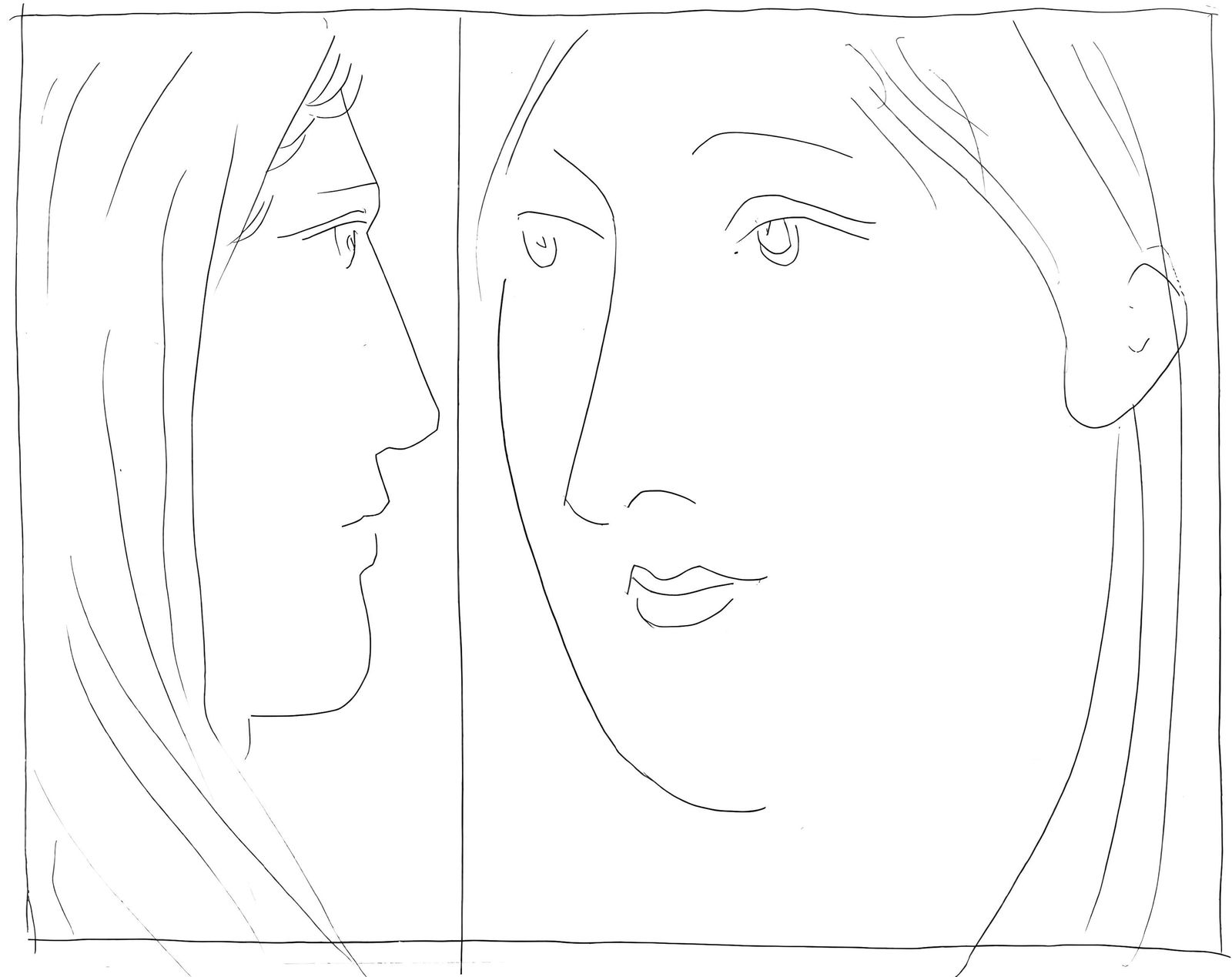 Pablo Picasso, Deux tetes de femme, Les Metamorphoses, Limited Edition Lithograph: Lithograph on velin papier Verge fin blanc des papeteries de Bellerive paper. Paper size: 11.02 x 8.66 inches; image size: 7 x 5.7 inches. Inscription: Unsigned and unnumbered, as issued. Condition: V