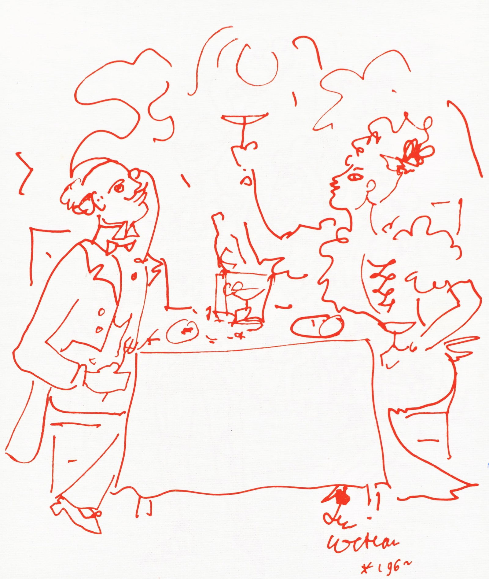 Jean Cocteau, Untitled, from Recipes for a Friend, illustrations by Jean Cocteau, Limited Edition: Jean Cocteau (1889-1963); Sans titre (Untitled), 1964. Lithograph on papier de toile enduit paper. Paper size 12 x 9.45 inches. Signed in the plate and unnumbered, as issued. Printed and published by