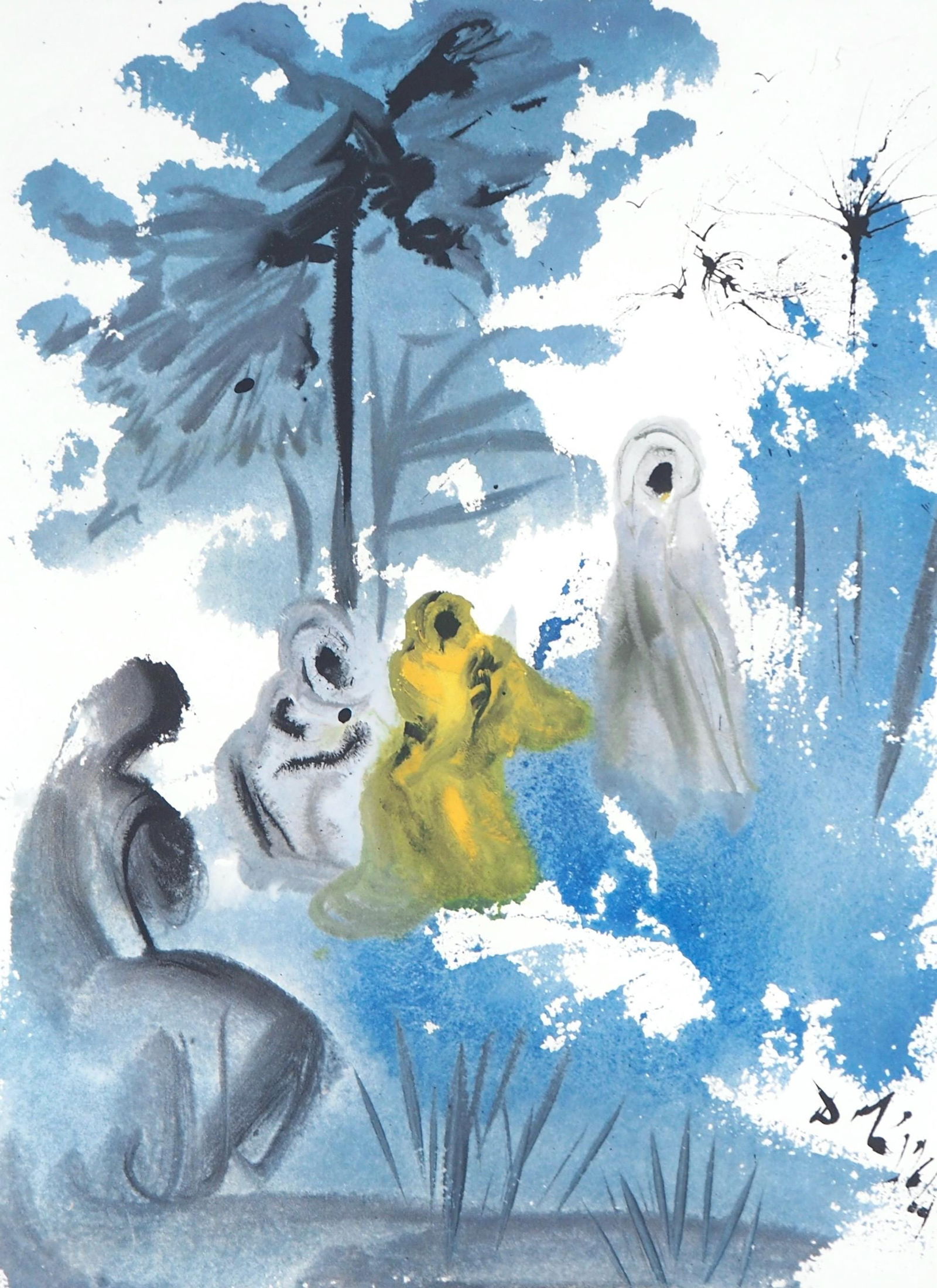 Salvador Dali, Composition (Michler/Lopsinger 1600; Field 69-3), Biblia Sacra, Limited Edition: Lithograph in colors on velin Fabriano charta ex meris pannis "ab alveo" manu fabricata, perlucidis figuris intexta paper. Paper size: 19 x 13.75 inches. Inscription: Signed in the plate and unnumbere