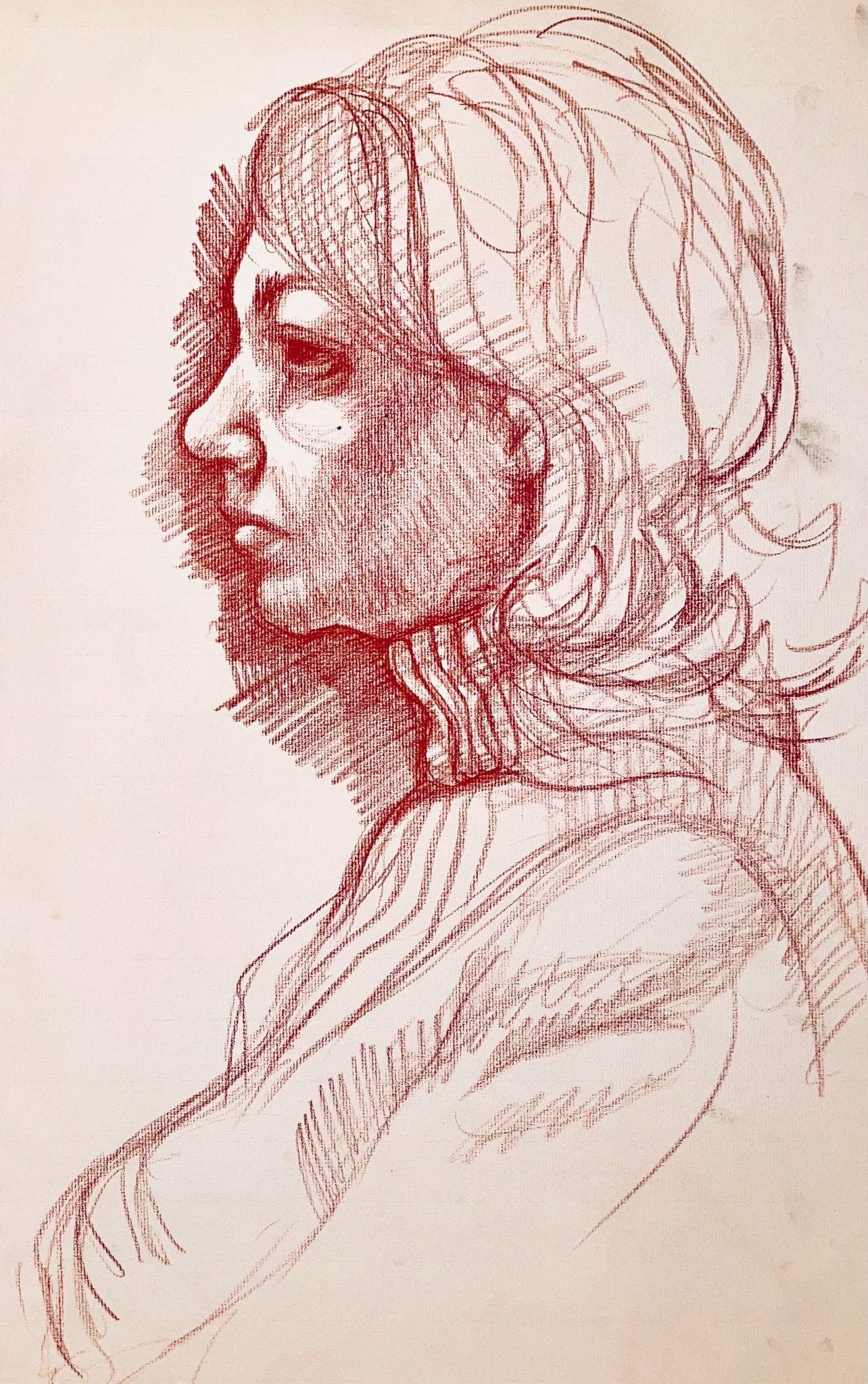 Ian Hornak, Renaissance Female Figure Study, 1963, Original Drawing: Charcoal on velin paper, circa 1963. Paper Size: 23 x 18 inches. Good condition, consistent with age. Inscription: Unsigned, Estate stamped, verso. Provenance: Estate of Ian Hornak, East Hampton. Note