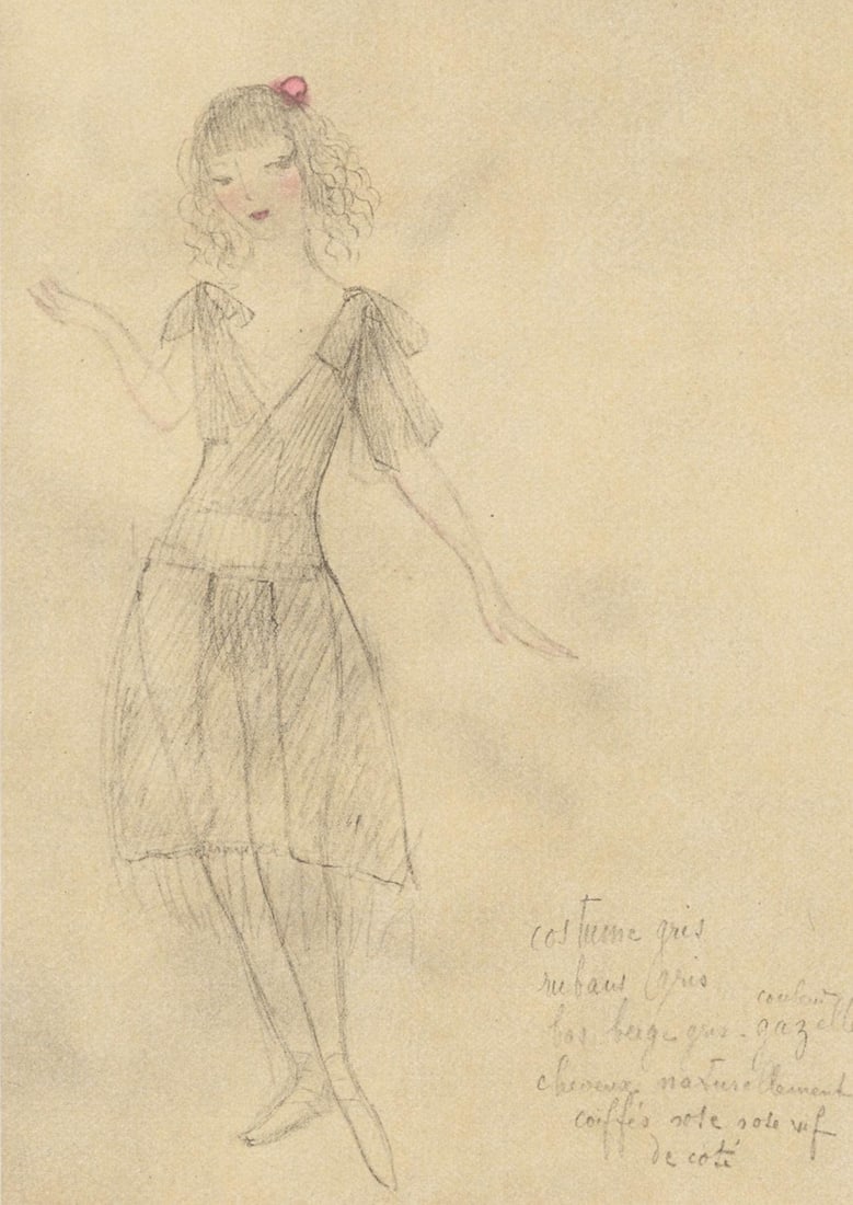 Marie Laurencin, Composition, Les Biches, Limited Edition Lithograph: Lithograph and stencil on papier velin des Manufactures d'Arches paper. Unsigned and unnumbered, as issued. Paper size: 11 x 8.875 inches. Excellent condition. Notes: From the volume, Les Biches, 1924