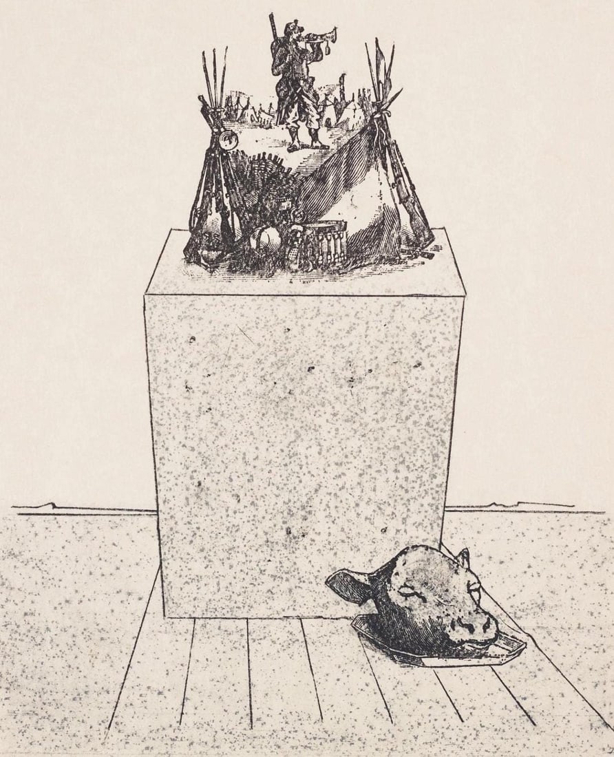 Max Ernst, Composition (Spies/Leppien 218), La Ballade du Soldat, Limited Edition Lithograph: Lithograph on velin d'Arches paper. Paper size: 21.875 x 15 inches. Excellent condition. Unsigned and unnumbered, as issued. Notes: From the folio, La Ballade du Soldat, 34 Lithographies Originales de