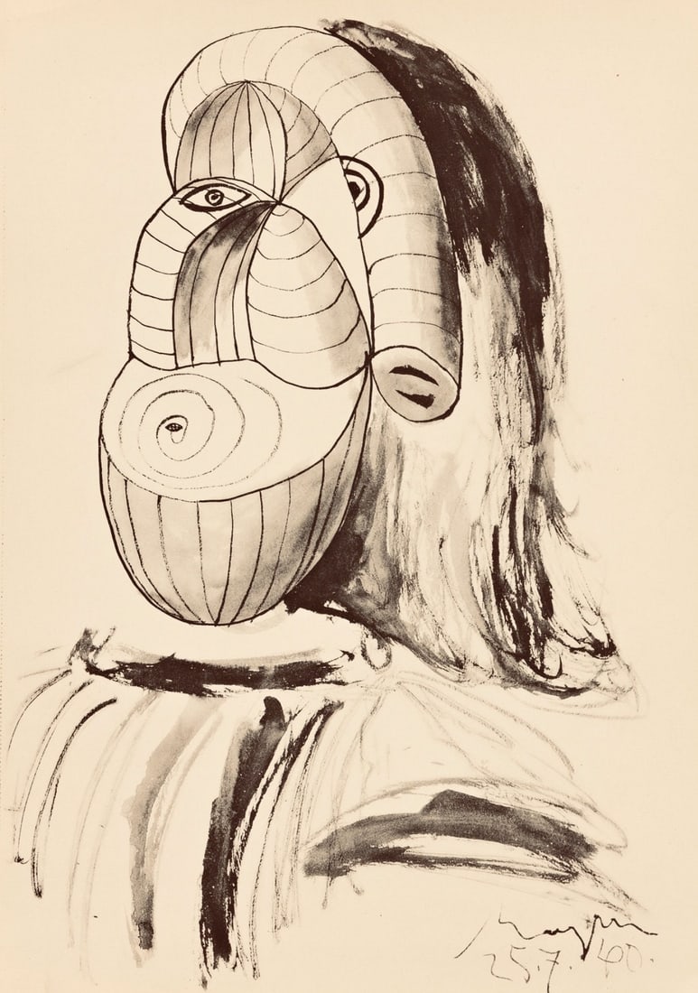 Pablo Picasso, Composition, Carnet de dessins de Picasso, Cahiers d'Art, Limited Edition Lithograph: Lithograph on velin paper. Inscription: Unsigned and unnumbered. Paper Size: 16.54 x 11.81 inches. Excellent condition. Notes: From the volume, Carnet de dessins de Picasso: reproduits au format de l'