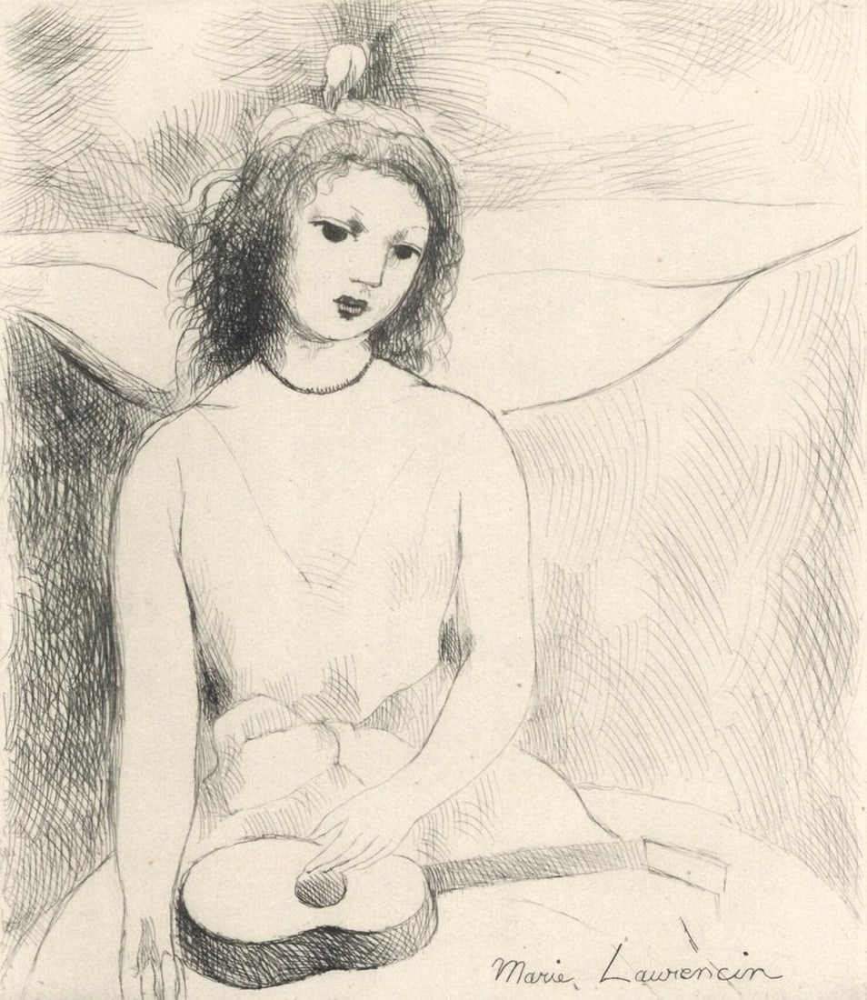 Marie Laurencin, Composition, Alternance, Limited Edition Etching: Etching on velin pur chiffon de Rives paper. Unsigned and unnumbered. Paper Size: 9.875 x 12.875 inches. Excellent condition. Notes: From the folio, Alternance, 1946. Published by Le Gerbier, Paris; p