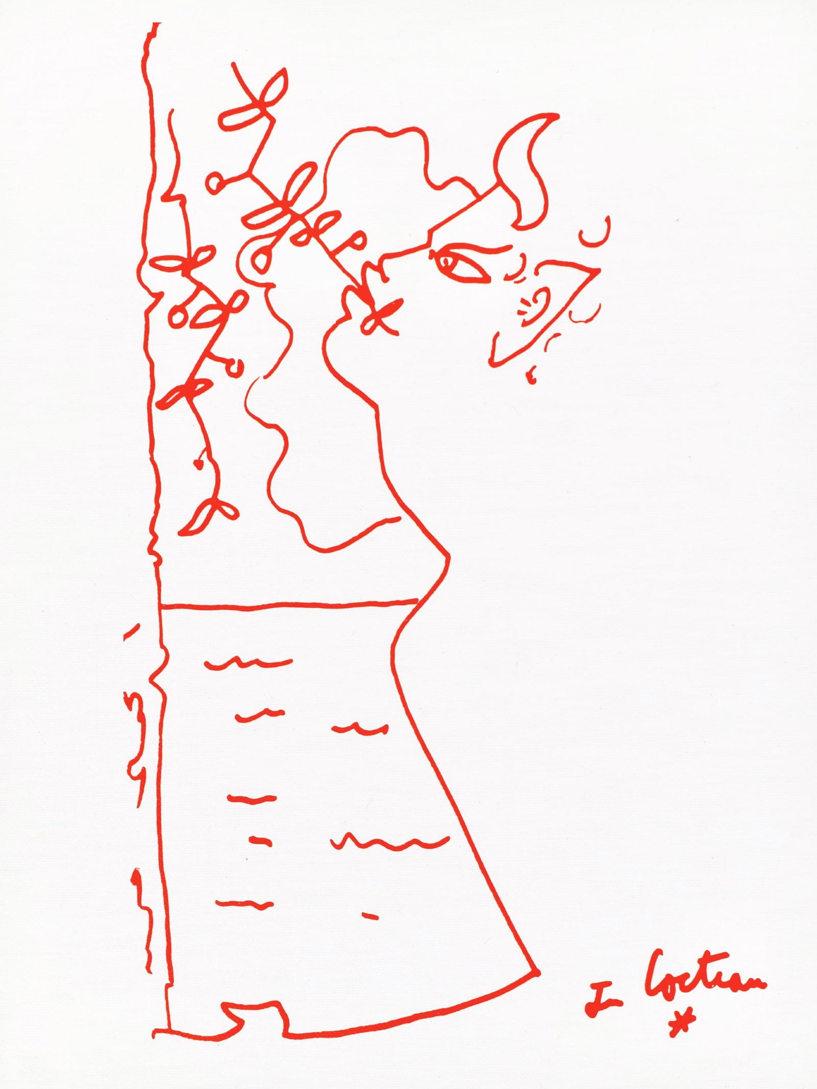 Jean Cocteau, Untitled, from Recipes for a Friend, illustrations by Jean Cocteau, Limited Edition: Jean Cocteau (1889-1963); Sans titre (Untitled), 1964. Lithograph on papier de toile enduit paper. Paper size 12 x 9.45 inches. Signed in the plate and unnumbered, as issued. Printed and published by