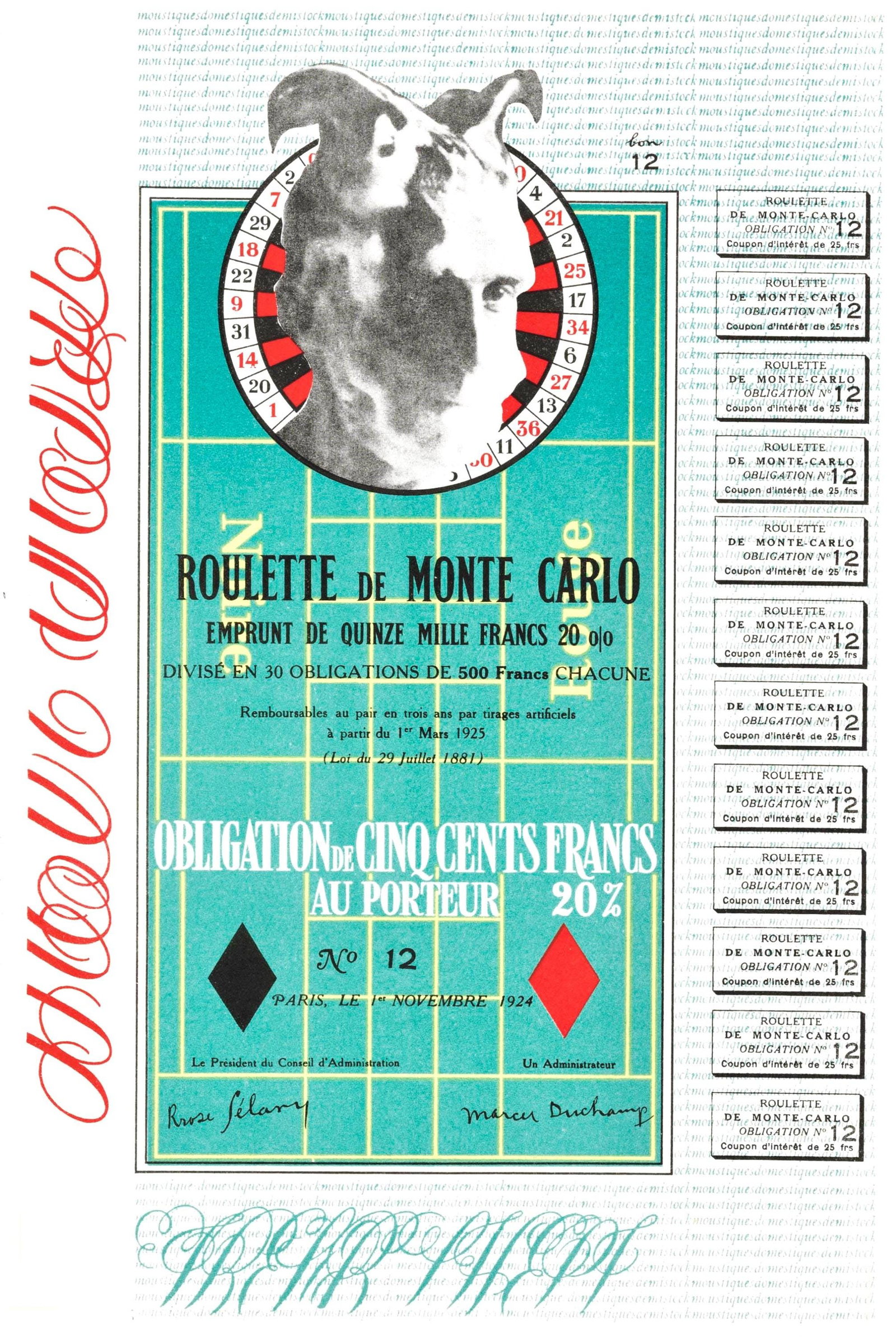 Marcel Duchamp, Bond de Monte-Carlo (Schwarz 406), Societe internationale d'art XXe siecle, Limited (1 of 4)