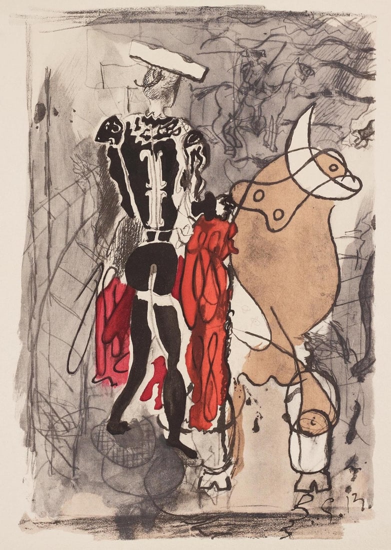 Georges Braque, Composition, Braque Espaces, 13 Dessins, Lavis, Aquarelles, Limited Edition: Lithograph and stencil on velin papier a la cuve du moulin richard de bas specialement filigrane pour cette edition paper. Paper size: 19.094 x 15.75 inches. Excellent condition. Inscription: signed i