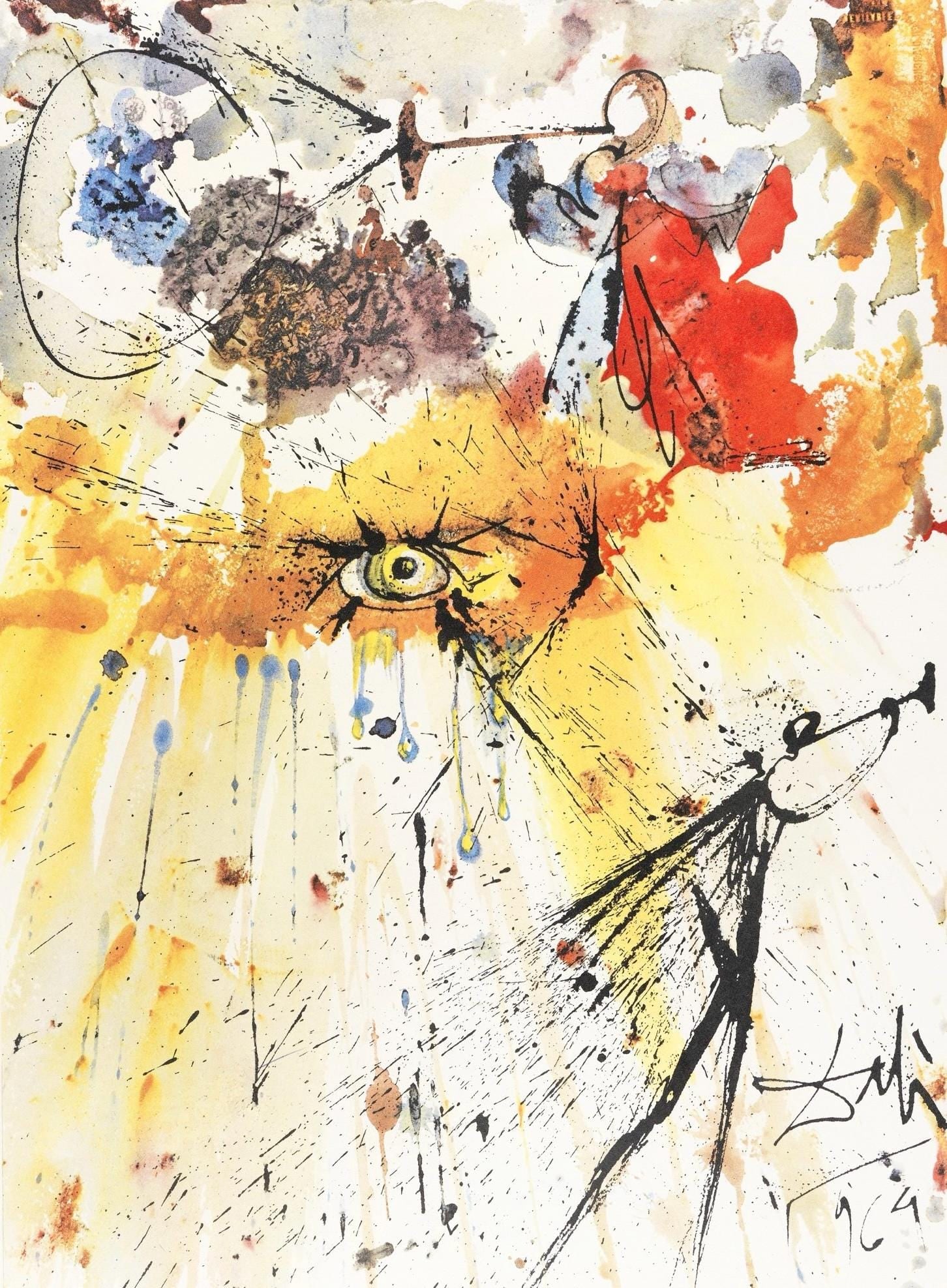 Salvador Dali, Composition (Michler/Lopsinger 1600; Field 69-3), Biblia Sacra, Limited Edition: Lithograph in colors on velin Fabriano charta ex meris pannis "ab alveo" manu fabricata, perlucidis figuris intexta paper. Paper size: 19 x 13.75 inches. Inscription: Signed in the plate and