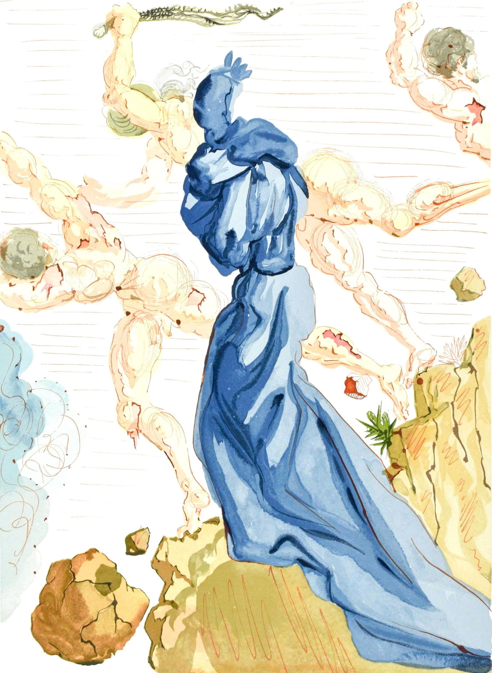 Salvador Dali, Inferno XV (Michler/Lopsinger 1039-1138; Field 189-200), La Divina Commedia, Limited: Woodcut in colors on velin pur chiffon de Rives paper. Paper size: 13 x 10.375 inches. Inscription: Unsigned and unnumbered, as issued. Catalogue raisonne references: Dali, Salvador, et al. Salvador D