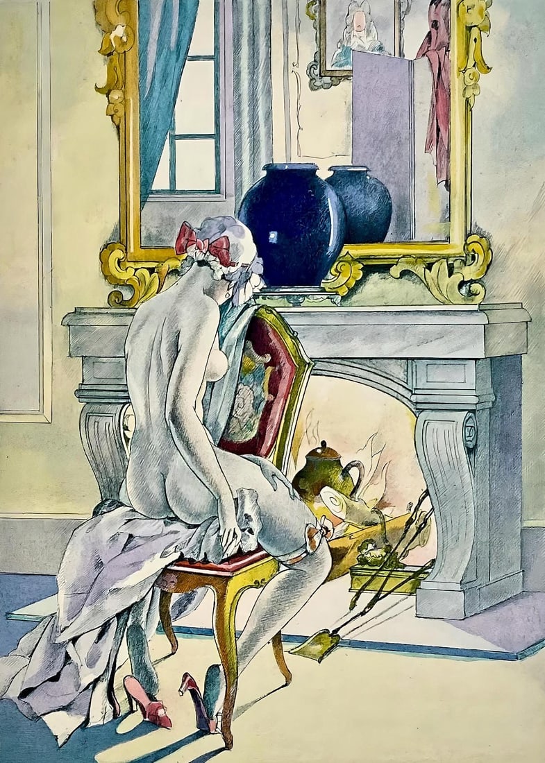 Umberto Brunelleschi, Composition, La Lecon d'amour dans un parc, Limited Edition Lithograph (1 of 4)