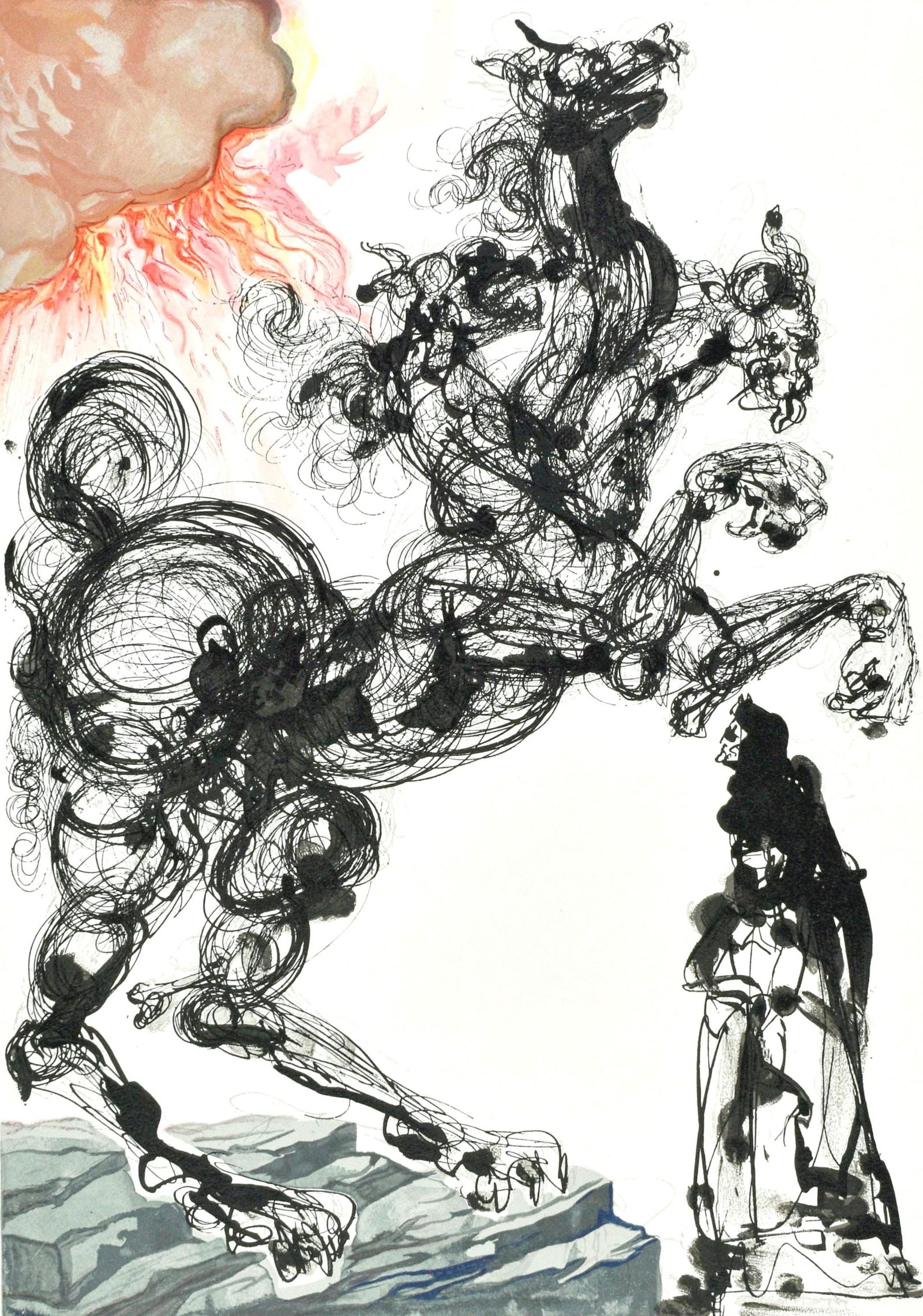 Salvador Dali, Inferno VI (Michler/Lopsinger 1039-1138; Field 189-200), La Divina Commedia, Limited: Woodcut in colors on velin pur chiffon de Rives paper. Paper size: 13 x 10.375 inches. Inscription: Unsigned and unnumbered, as issued. Catalogue raisonne references: Dali, Salvador, et al. Salvador D
