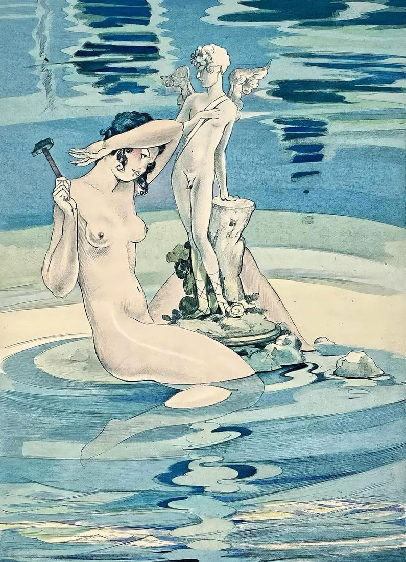 Umberto Brunelleschi, Composition, La Lecon d'amour dans un parc, Limited Edition Lithograph (1 of 4)