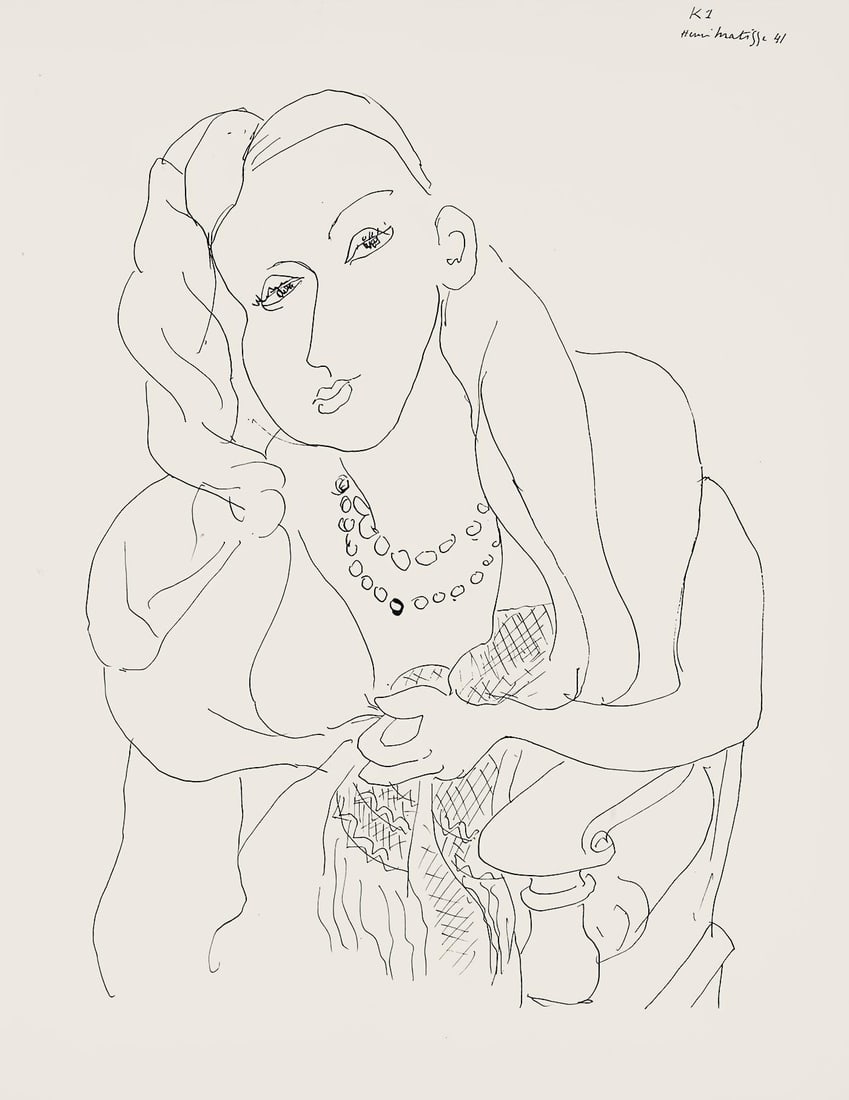 Henri Matisse, Serie K, var. 1 (Duthuit 9), Henri Matisse, Dessins, Themes et variations, Limited: Lithograph on velin pur fil paper. Paper Size: 12.875 x 9.625 inches. Excellent condition. Inscription: Signed in the plate and unnumbered, as issued. Notes: From the folio, Henri Matisse, Dessins, Th