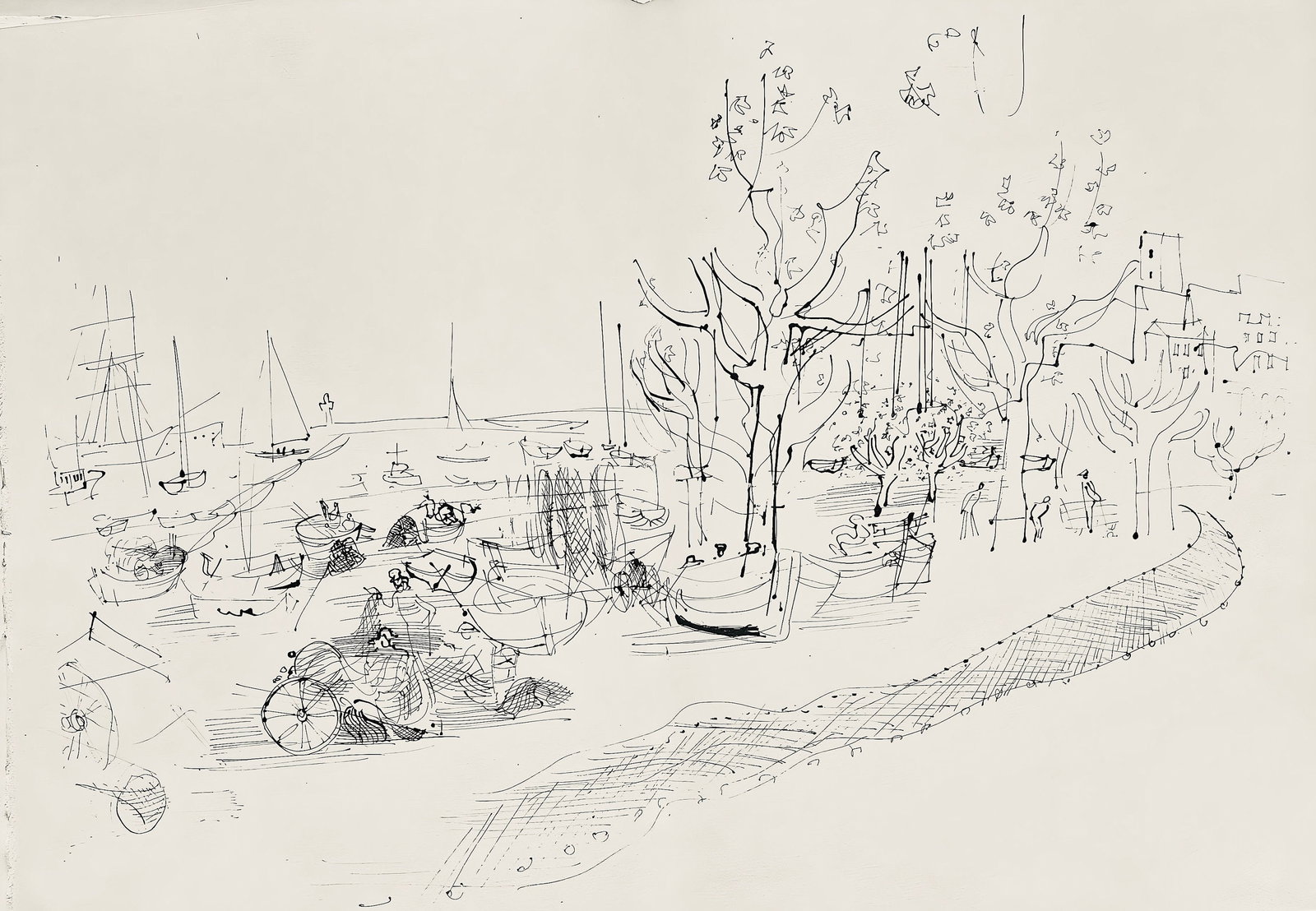 Raoul Dufy, Composition, Les Cotes Normandes, Limited Edition Lithograph: Lithograph on grand velin d'Arches special paper. Unsigned and unnumbered. Paper Size: 14.8 x 22 inches. Excellent condition with centerfold, as issued. Notes: From the folio, Les Cotes Normandes 1961