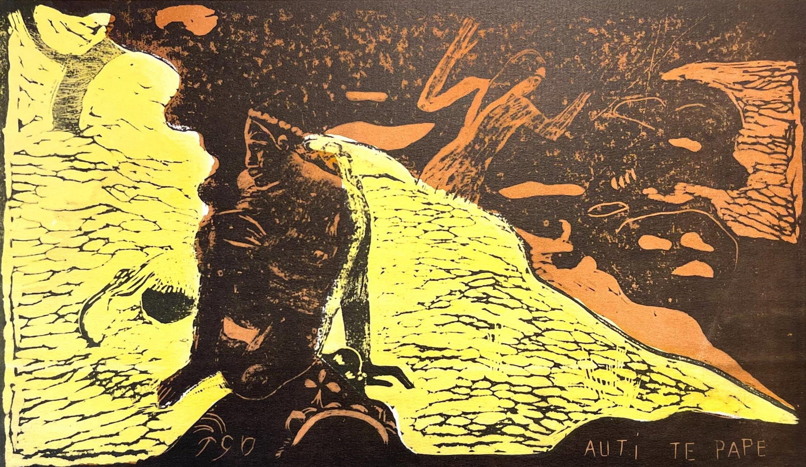 Paul Gauguin, Women at the River (Auti te pape), Limited Edition Woodcut: Woodcut on velin Utopian paper. Paper Size: 13 x 17 inches. Excellent condition. Inscription: Unsigned and unnumbered, as issued. From the folio, Gauguin, A portfolio of 12 color woodblocks, Paul Gaug