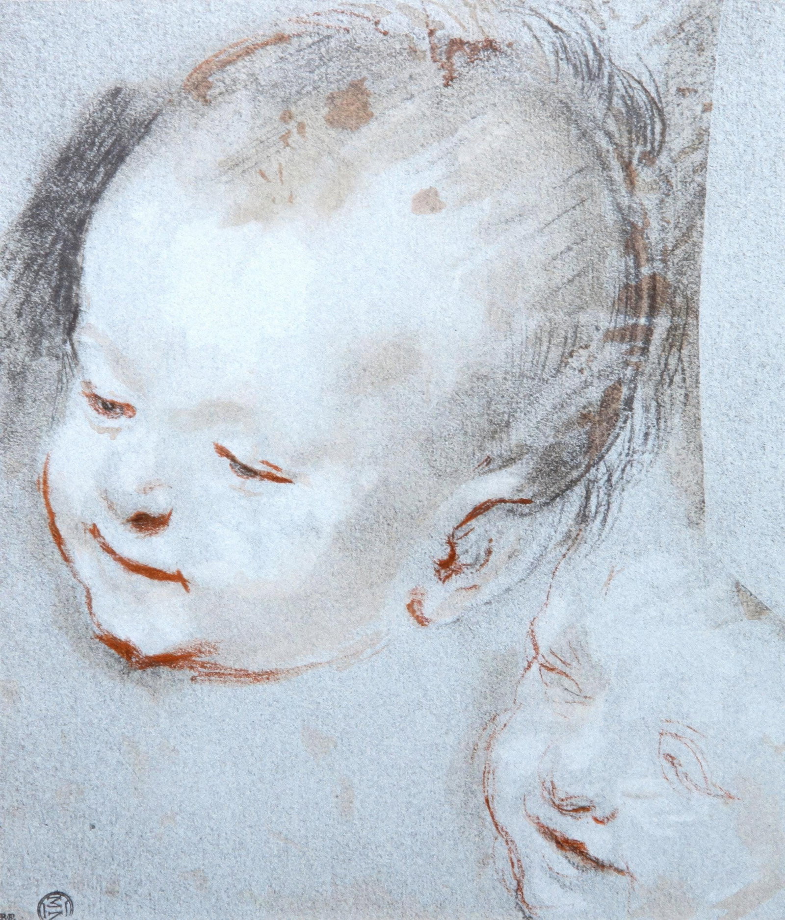 Federico Barocci, Head of a child, from Faces of Children, Limited Edition Lithograph and Pochoir,: This exquisite lithograph and pochoir by Federico Barocci (c.1535-1612), titled Tete d enfant (Head of a child), originates from the 1968 folio Visages d Enfants. Quinze Dessins de Durer a Dufy Appart