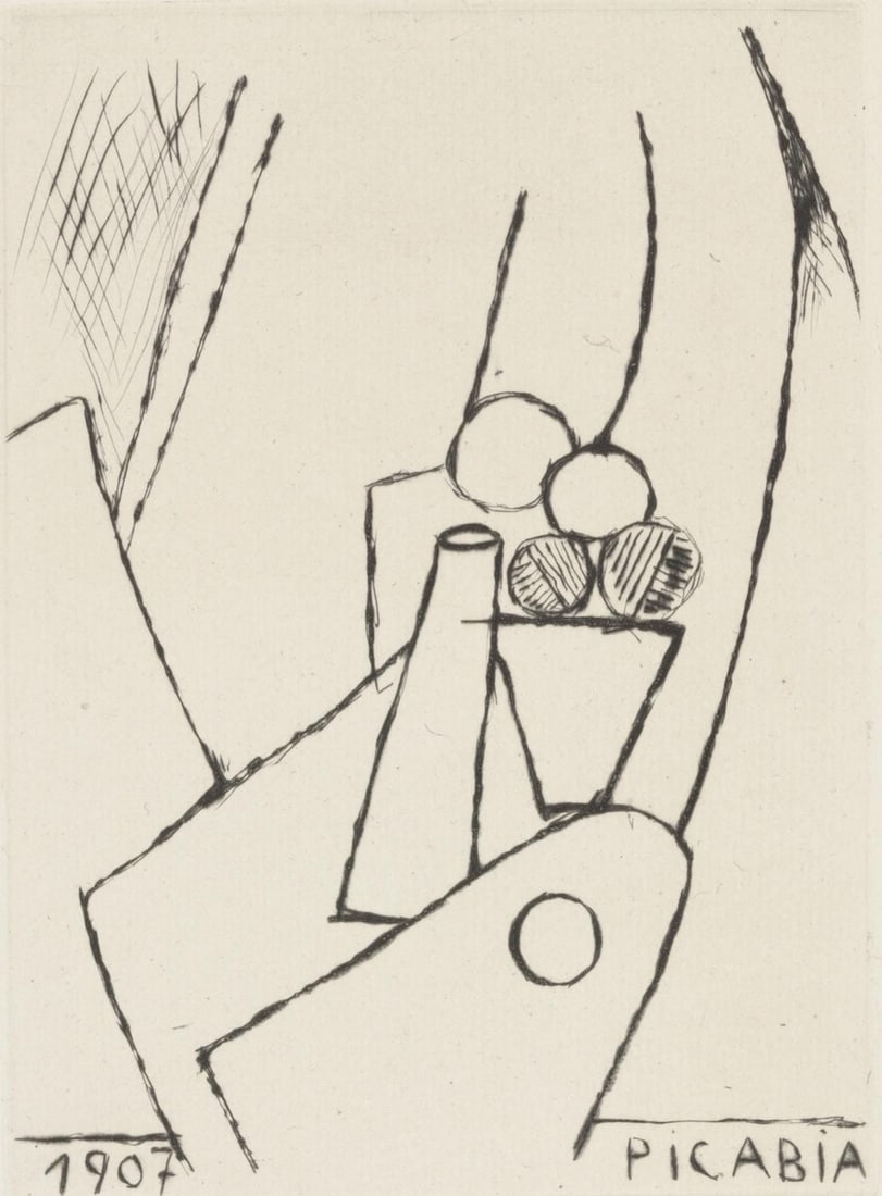 Francis Picabia, Composition, Du cubisme, Limited Edition Etching: Etching on velin du Lana Papiers Speciaux pur fil paper. Paper Size: 10.0625 x 8.25 inches. Excellent condition. Inscription: Unsigned and unnumbered, as issued. Notes: From the album, Du cubisme, 194
