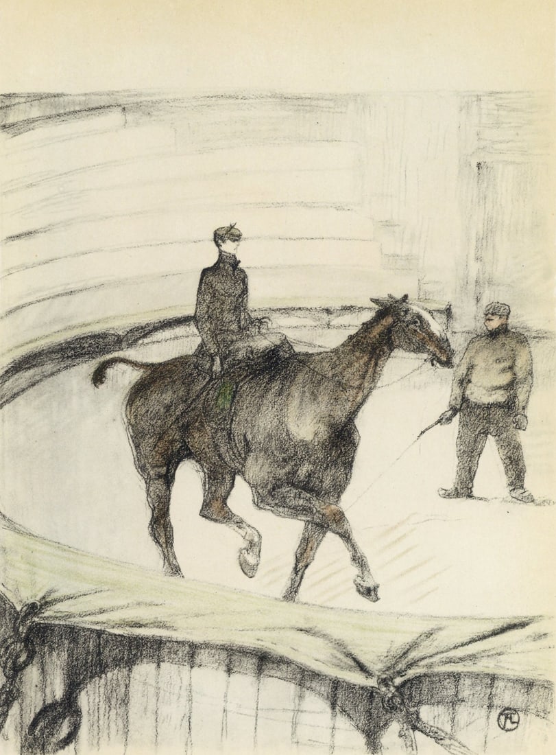 Henri de Toulouse-Lautrec, Travail de repetition, The Circus by Toulouse-Lautrec, Limited Edition: Lithograph on velin paper. Unsigned and unnumbered. Paper Size: 12.125 x 9.25 inches. Excellent condition. Notes: From the album, The Circus by Toulouse-Lautrec, 1952. Published the Paris Book Center,