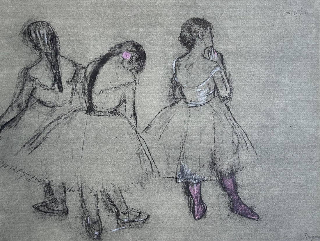 Edgar Degas, Three Dancers, Limited Edition Lithograph: Lithograph and stencil on velin paper. Inscription: Unsigned and unnumbered, as issued. Paper Size: 13 x 17 inches. Excellent condition. Notes: From the folio, Degas, A Portfolio Of 10 Reproductions,