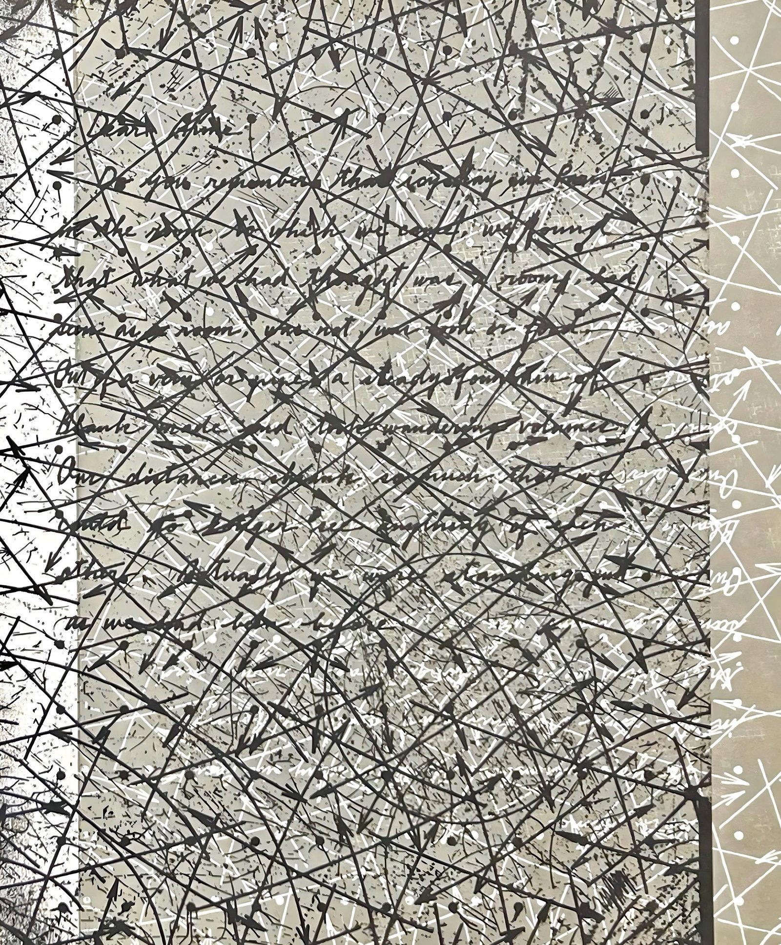 Shusaku Arakawa, Outside blank, Hommage a Aime et Marguerite Maeght, Derriere le miroir, Limited: Lithograph on velin paper. Paper Size: 15 x 22 inches, with centerfold, as issued. Inscription: Unsigned and unnumbered, as issued. Notes: From the folio, Derriere le miroir, N deg 250, Hommage a Aime