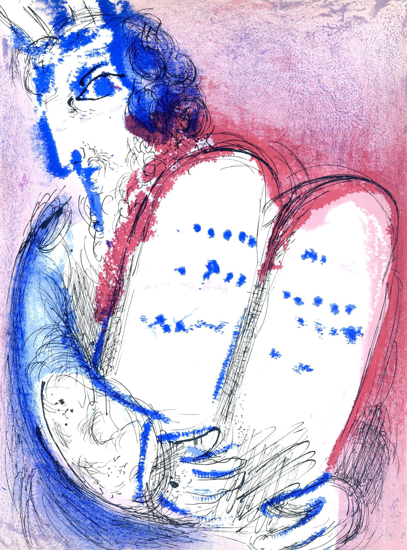 Marc Chagall, Moise III (Mourlot 117-46; Cramer 25), Dessins Pour La Bible, Verve, Revue, Limited: Lithograph on velin des Papeteries du Marais paper. Paper Size: 14 x 10.25 inches. Inscription: Unsigned and unnumbered, as issued. Catalogue raisonne references: Cain, Julien, and Fernand Mourlot. Ch