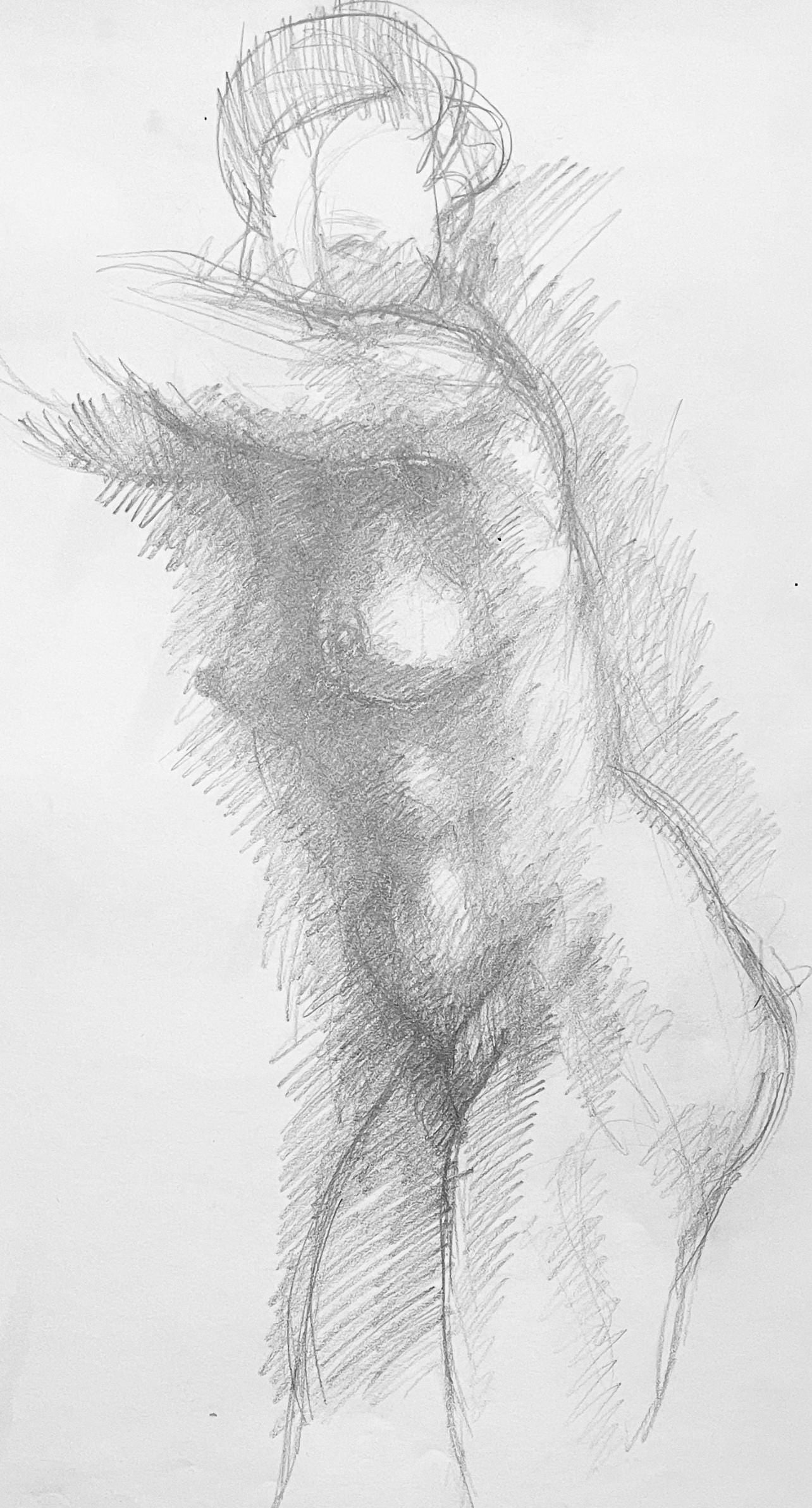 Ian Hornak, Renaissance Female Nude Figure Study, 1963, Original Drawing: Graphite on velin paper, circa 1963. Paper Size: 23 x 18 inches. Good condition, consistent with age. Inscription: Unsigned, Estate stamped, verso. Provenance: Estate of Ian Hornak, East Hampton. Note
