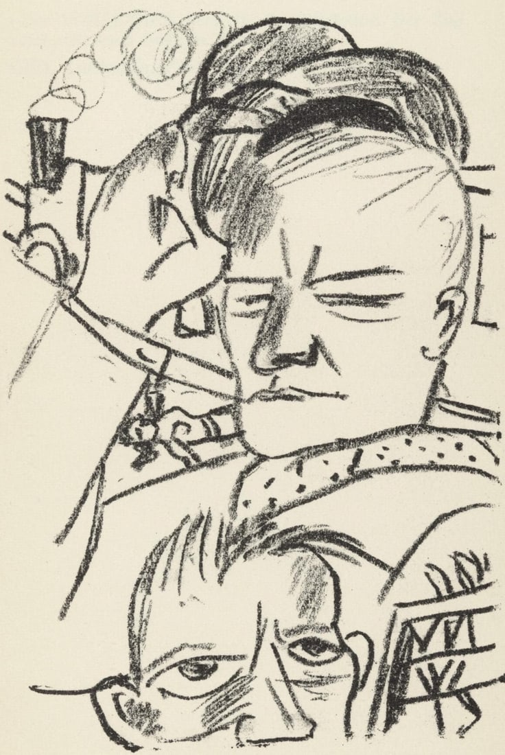 Max Beckmann, Composition (Gallwitz 286; Hofmaier 323-329; Rifkind 150 1-7), Der Mensch ist kein: Lithograph on Van Gelder Zonen Butten paper. Paper size: 8.6875 x 5.3125 inches. Excellent condition. Unsigned and unnumbered, as issued. Notes: From the album, Der Mensch ist kein Haustier, 1937. Pub
