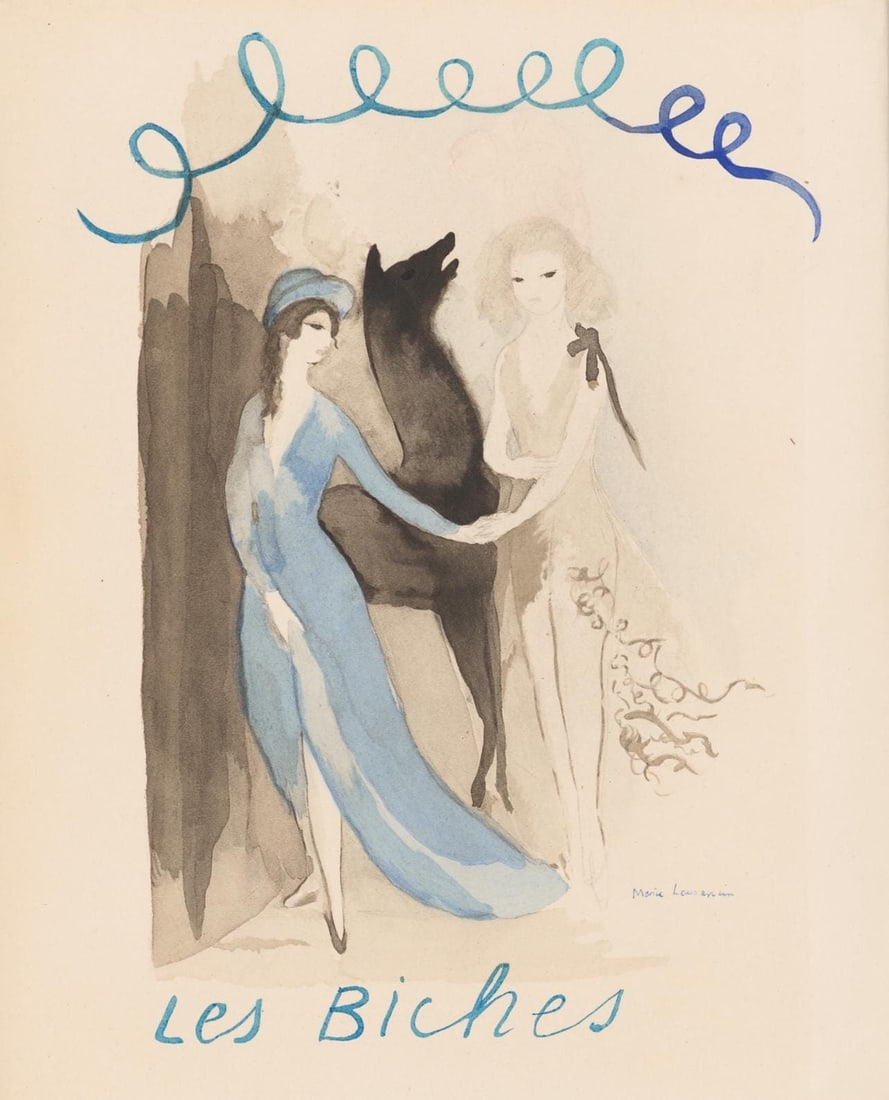 Marie Laurencin, Composition, Les Biches, Limited Edition Lithograph: Lithograph and stencil on papier velin des Manufactures d'Arches paper. Unsigned and unnumbered, as issued. Paper size: 11 x 8.875 inches. Excellent condition. Notes: From the volume, Les Biches, 1924