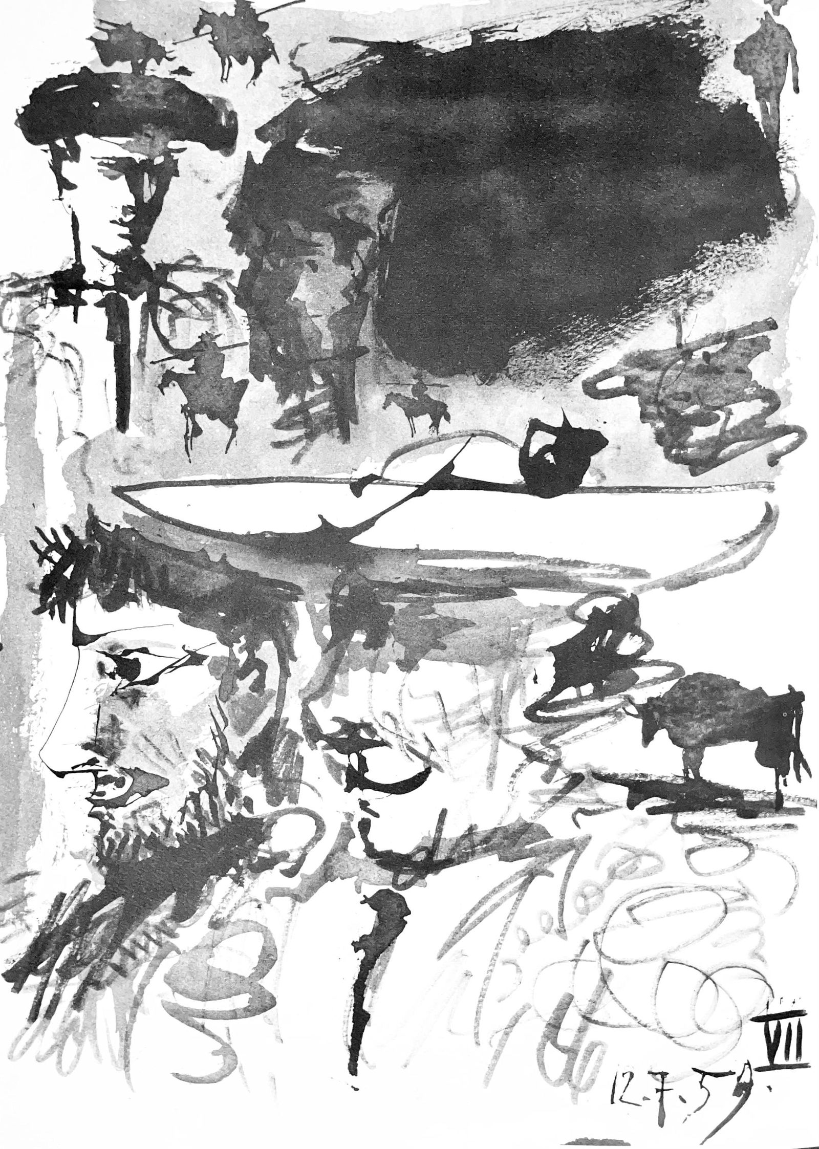 Pablo Picasso, Composition (Bloch 1276; Czwiklitzer 23), Toros y Toreros, Limited Edition Lithograph: Heliogravure on velin paper. Paper Size: 14.75 x 10.5 inches. Inscription: Unsigned and unnumbered, as issued. Notes: From the album, Pablo Picasso, Toros y toreros, 1961. Published by Les Editions Ce