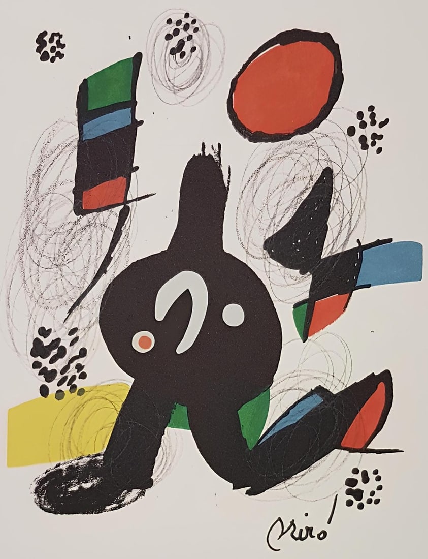 Joan Miro, Composition (Mourlot 1212-1225; Cramer 248), La melodie acide, Limited Edition Lithograph: Lithograph on velin d'Arches paper. Paper size: 12.95 x 9.76 inches. Excellent condition. Signed in the plate, as issued. Notes: From the folio, La melodie acide, XIV lithographies originales de Joan