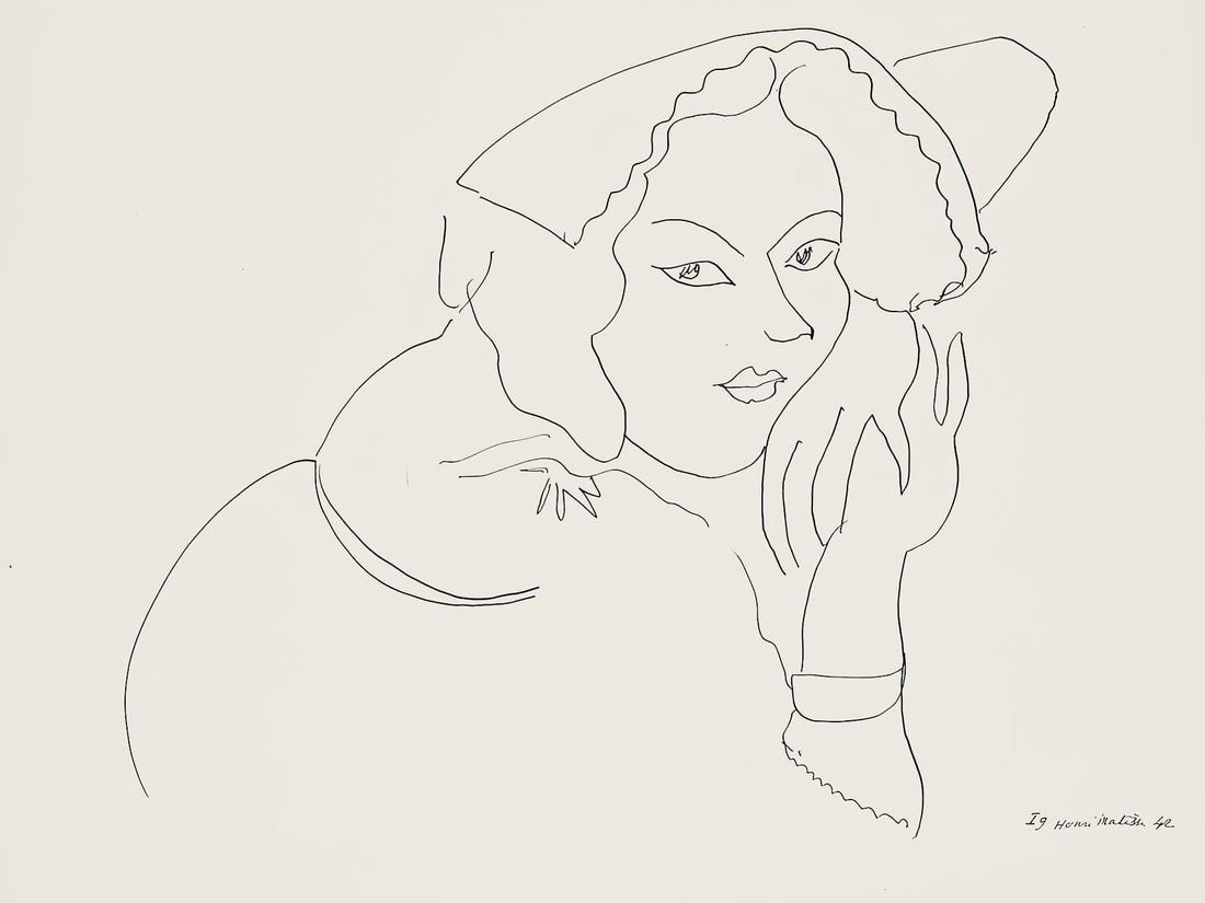 Henri Matisse, Serie I, var. 9 (Duthuit 9), Henri Matisse, Dessins, Themes et variations, Limited: Lithograph on velin pur fil paper. Paper Size: 9.625 x 12.875 inches. Excellent condition. Inscription: Signed in the plate and unnumbered, as issued. Notes: From the folio, Henri Matisse, Dessins, Th